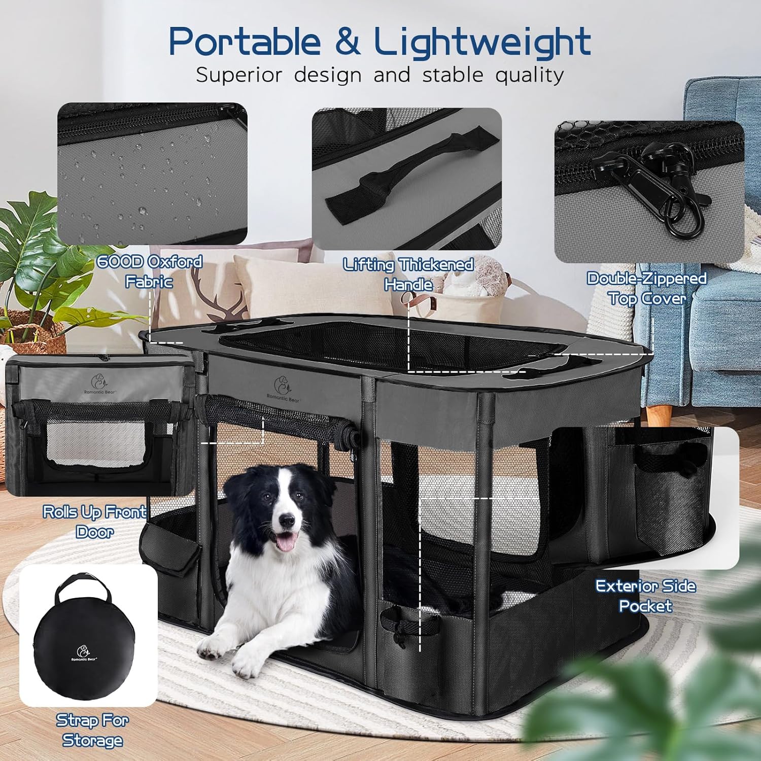 Dog Playpen,Pet Playpen,Foldable Puppy Cat Playpen,Portable Exercise Kennel Tent Crate,Water-Resistant Breathable Shade Cover,Indoor Outdoor Travel Camping Use for Small Animals with Carrying Case(M) - Happypetzone.online - Image 6