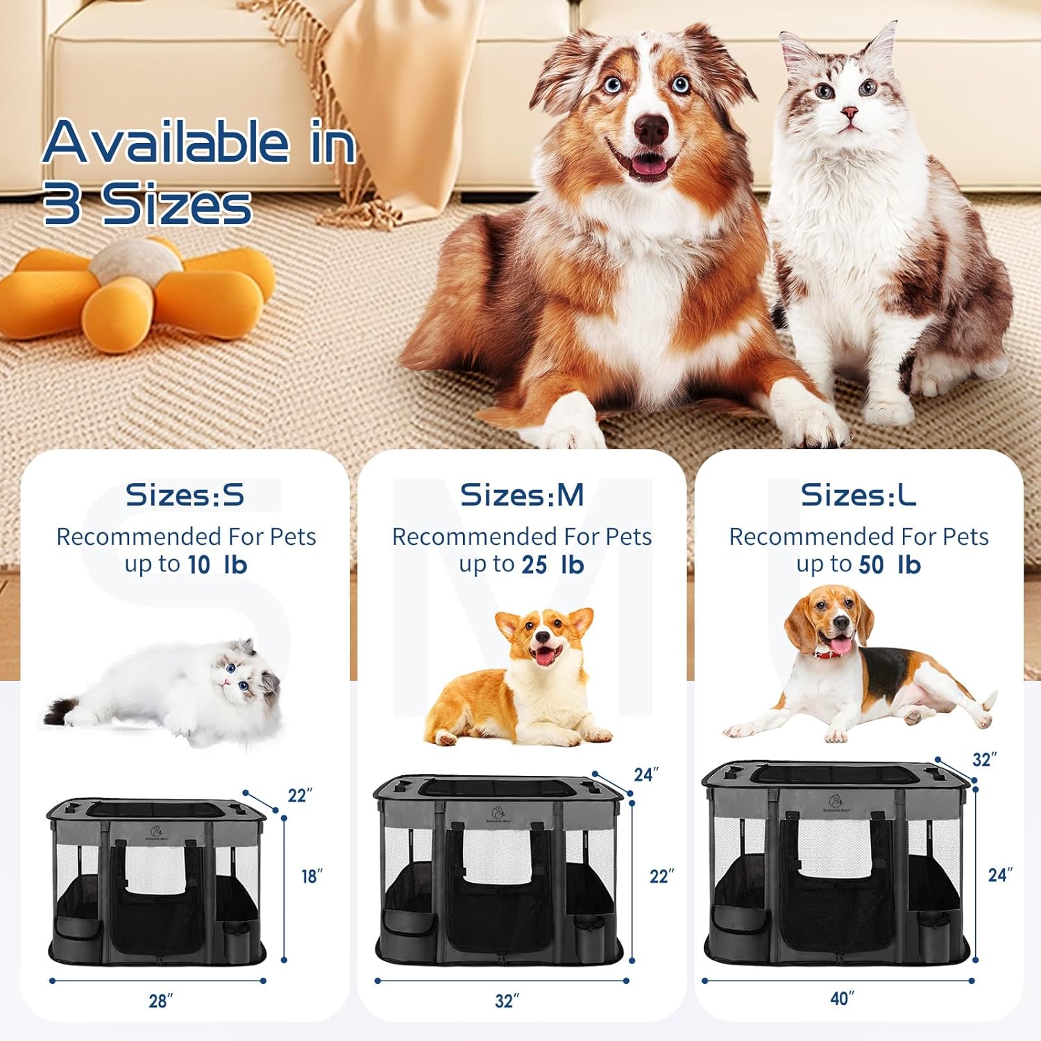 Dog Playpen,Pet Playpen,Foldable Puppy Cat Playpen,Portable Exercise Kennel Tent Crate,Water-Resistant Breathable Shade Cover,Indoor Outdoor Travel Camping Use for Small Animals with Carrying Case(M) - Happypetzone.online - Image 3