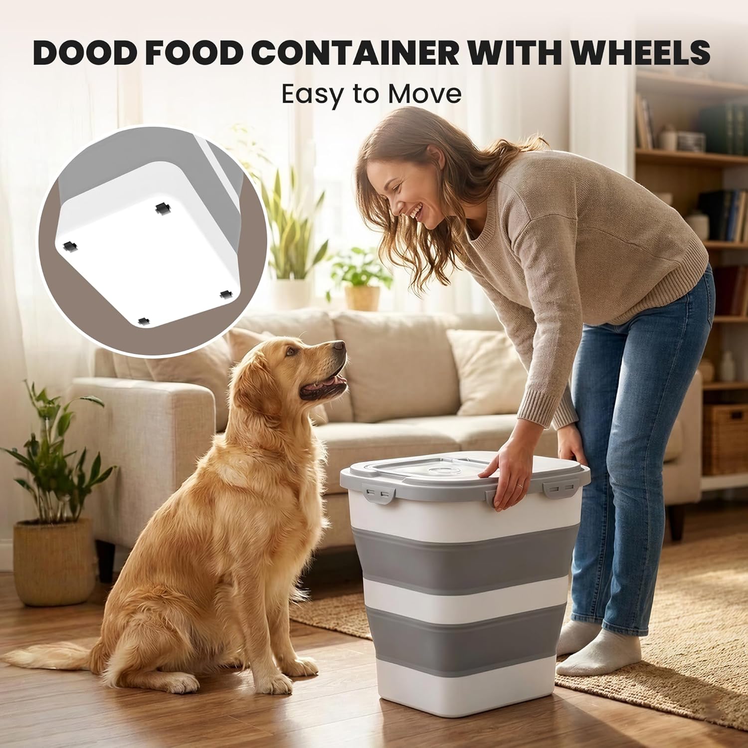 35-40 Lbs Airtight Dog Food Storage Container, Collapsible Dog Food Container with Lid, Wheels, Date Track, Large Pet food storage Container for Rice,Flour,Sugar,Dog Food Scoop,2PCS Containers - Happypetzone.online - Image 6