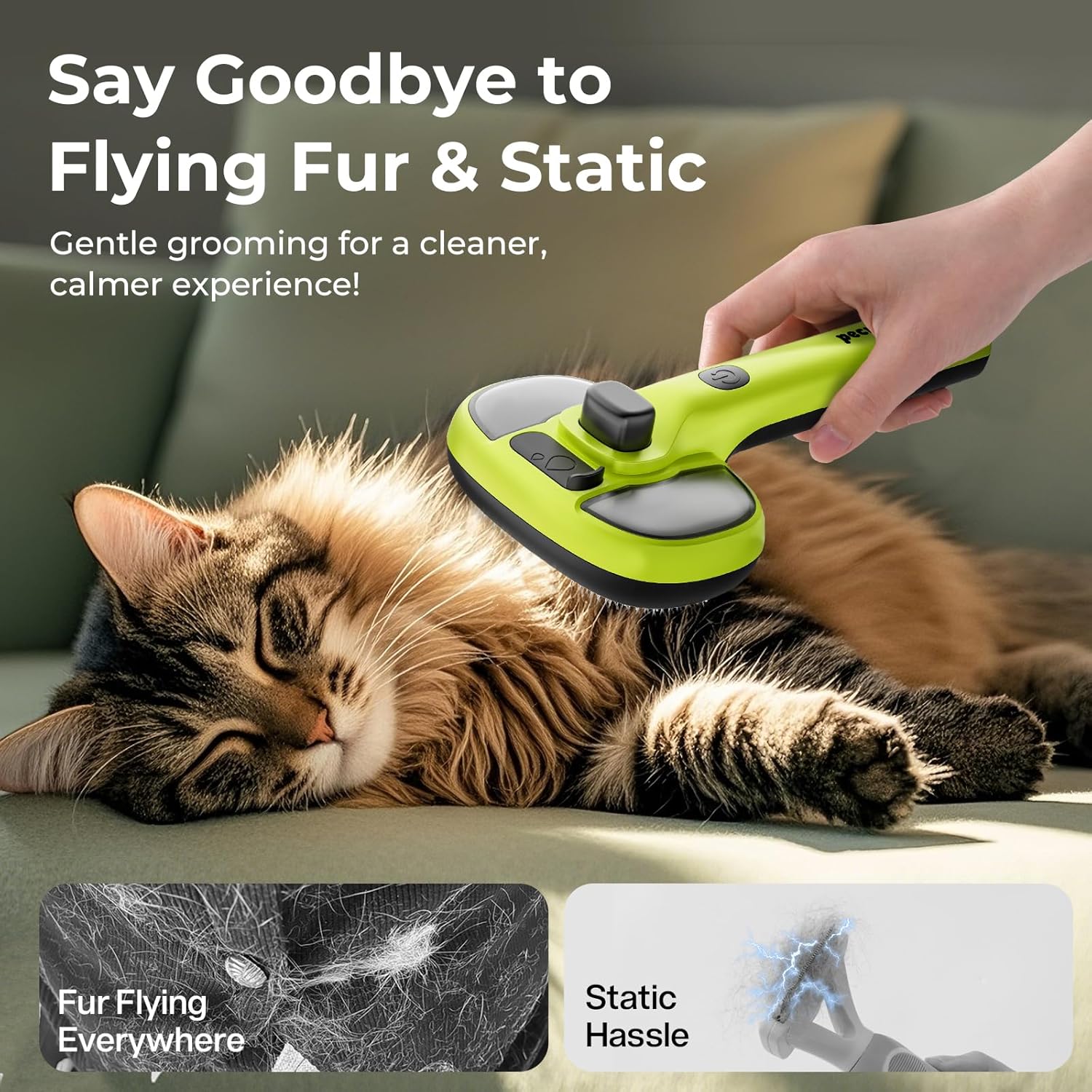 Pecute Cat Steam Brush, Self-Cleaning Steam Cat Brush with 2 Water Spray Modes, Large Capacity Tank, Steaming Renu Dog Brush for Shedding Massaging Grooming, Cool Mist Only - Happypetzone.online - Image 8