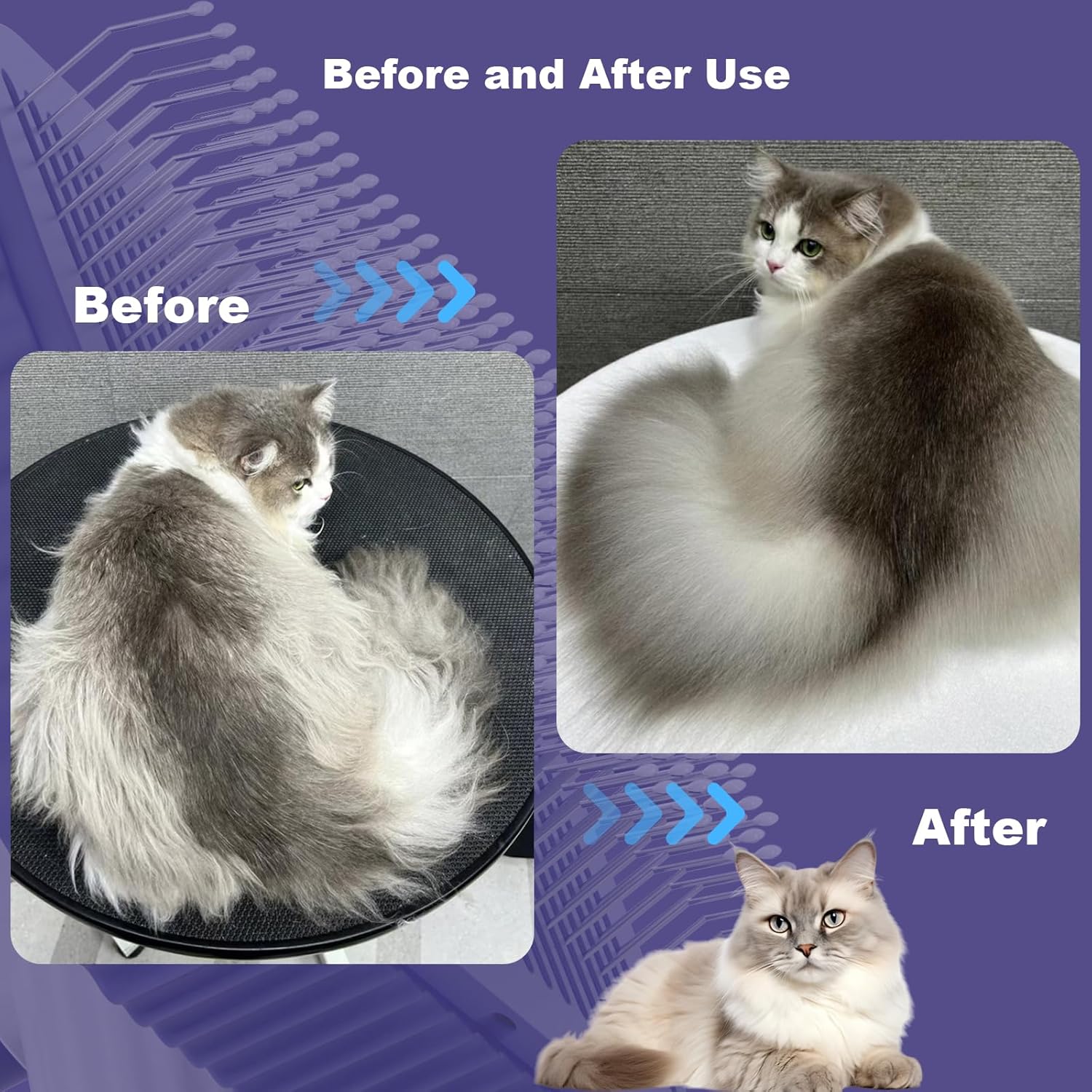 Cat brush, Cat Brush for Long or Short Haired Cats, Remove Loose Fur and Mats, Rounded Pins Reduces Painful Pulling, Not for Tangle and Curly Fur, Dark Blue - Happypetzone.online - Image 6