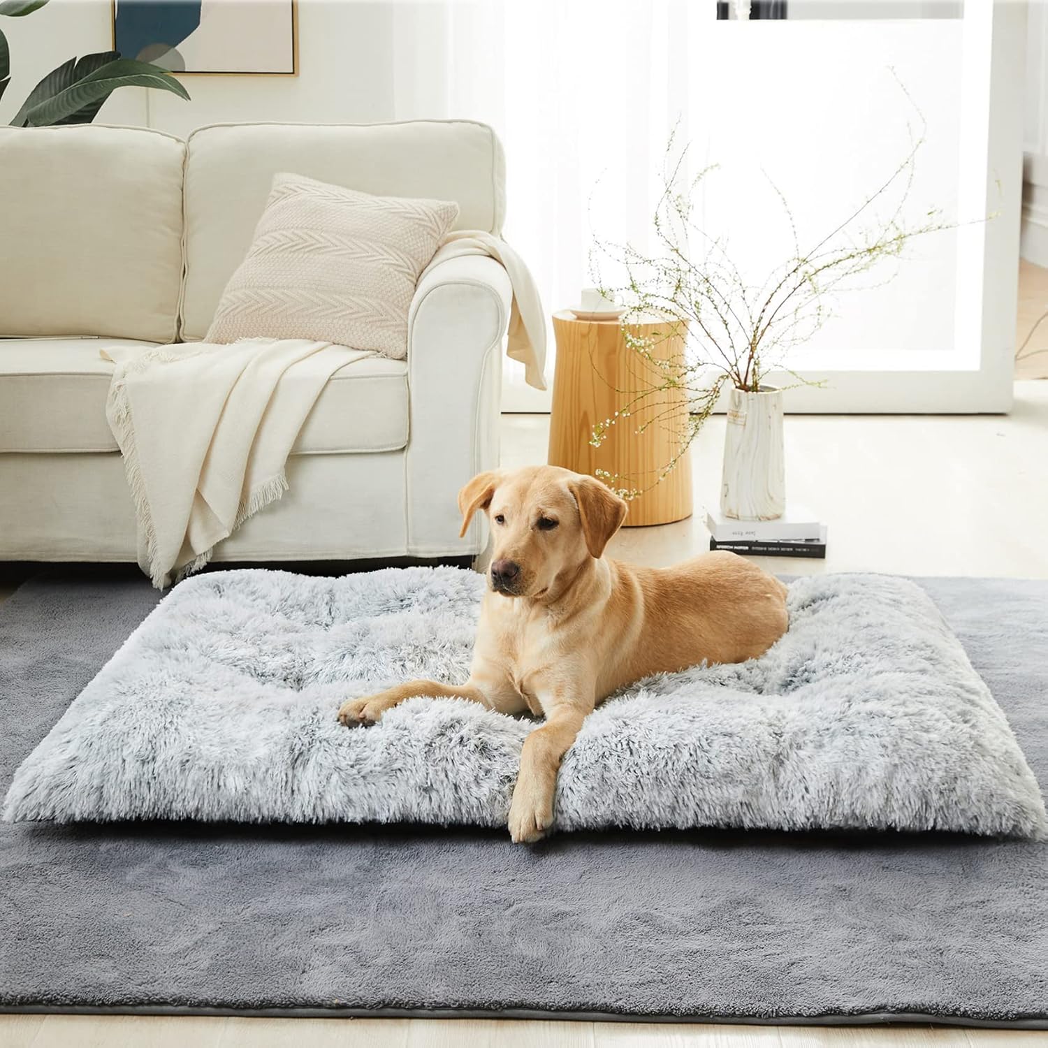 BFPETHOME Dog Beds for Large Dogs, Plush Dog Crate Bed Fluffy Cozy Kennel Pad for Sleeping &Ease Anxiety, Washable Pet Mats with Anti-Slip Bottom for Large Dogs, Grey - Happypetzone.online - Image 2