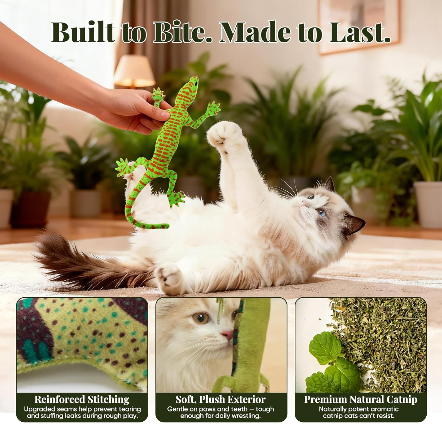 CiyvoLyeen Lizard Catnip Toys Chew Bite Resistant Toys for Indoor Cats Boredom Relief Teeth Cleaning Interactive Funny Cute Kitten Cat Lover Gifts Christmas Birthday Presents Set of 4 - Happypetzone.online - Image 4