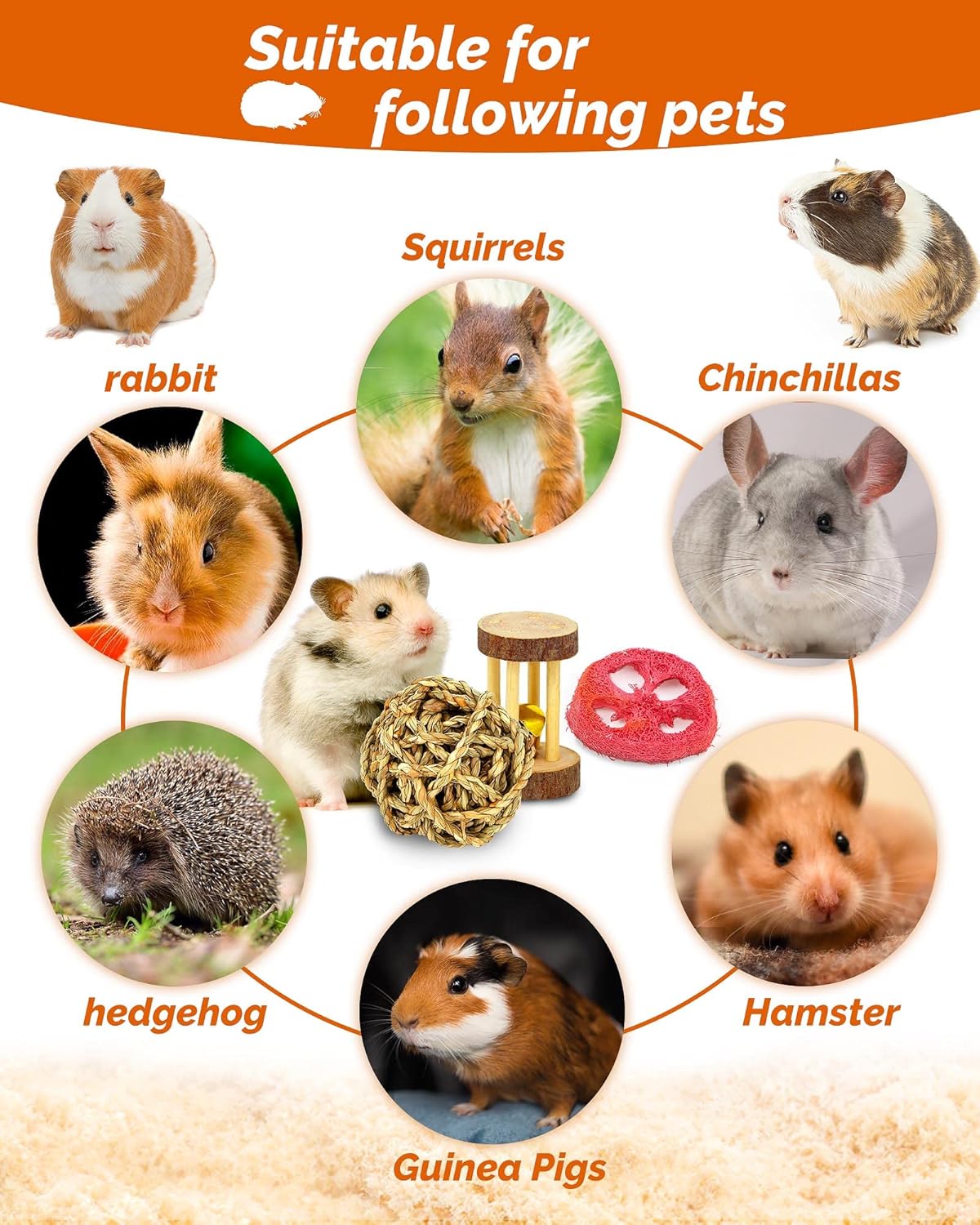 Hamster & Guinea Pig Toys - 18 Pcs Wooden Small Animal Chew Toys for Teeth - Rabbit, Chinchilla, Gerbils, Rats Exercise Accessories - Happypetzone.online - Image 3
