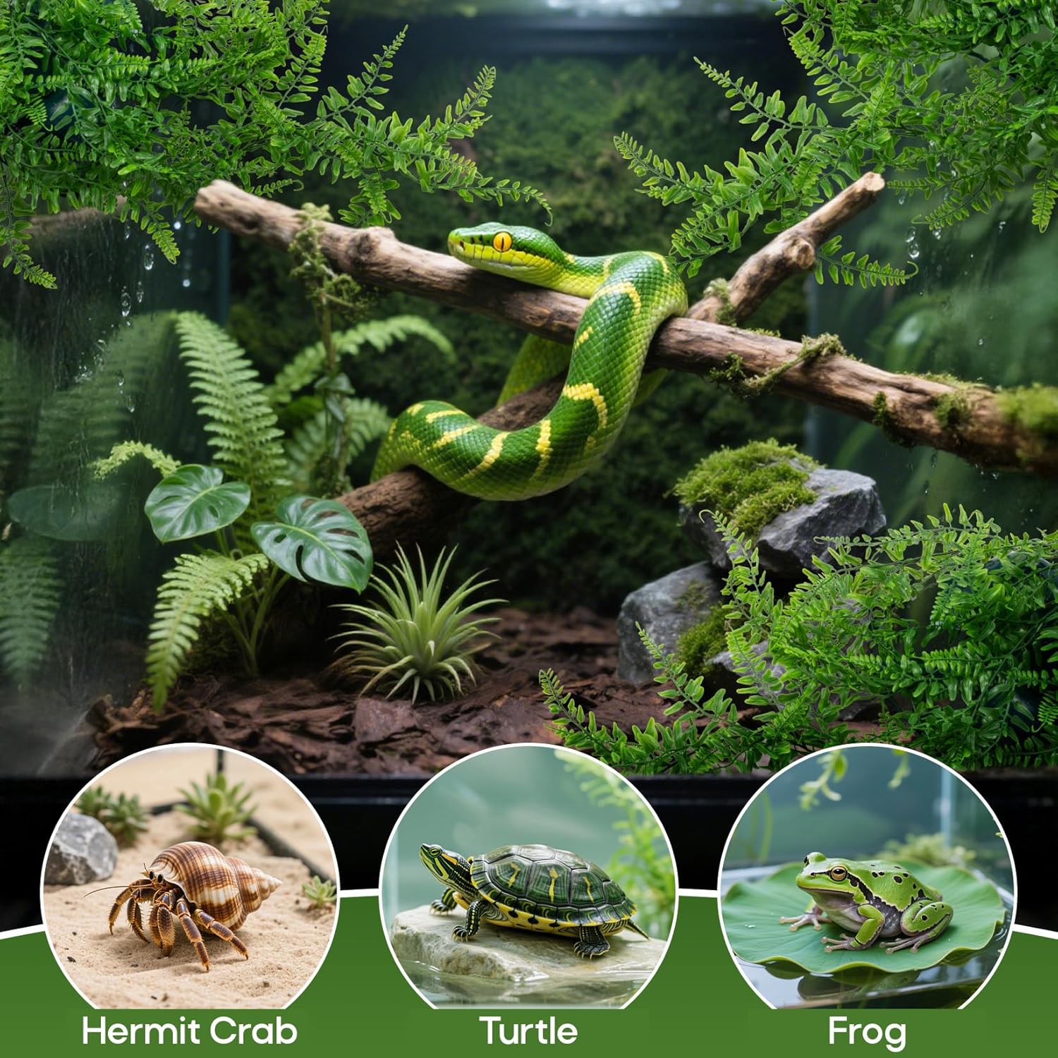 RAINFLOW 2PCS Reptile Plants for Terrarium - Fake Hanging Terrarium Plants, Artificial Boston Fern for Bearded Dragon Snake Geckos Hermit Crab Lizard Chameleon Turtle Reptile Decor(L30 xW5.1) - Happypetzone.online - Image 3