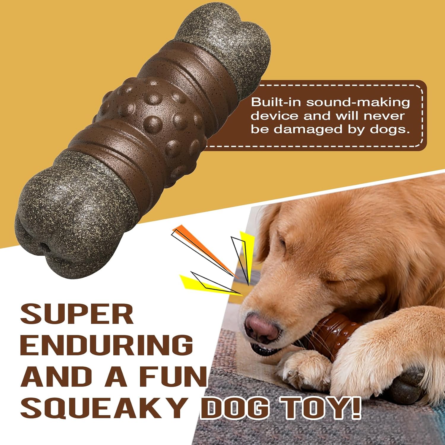 Indestructible Squeaky Dog Chew Toys for Aggressive Chewers, Food Grade Material, Tough Durable Dog Toys for Medium Large Breed (Brown) - Happypetzone.online - Image 4