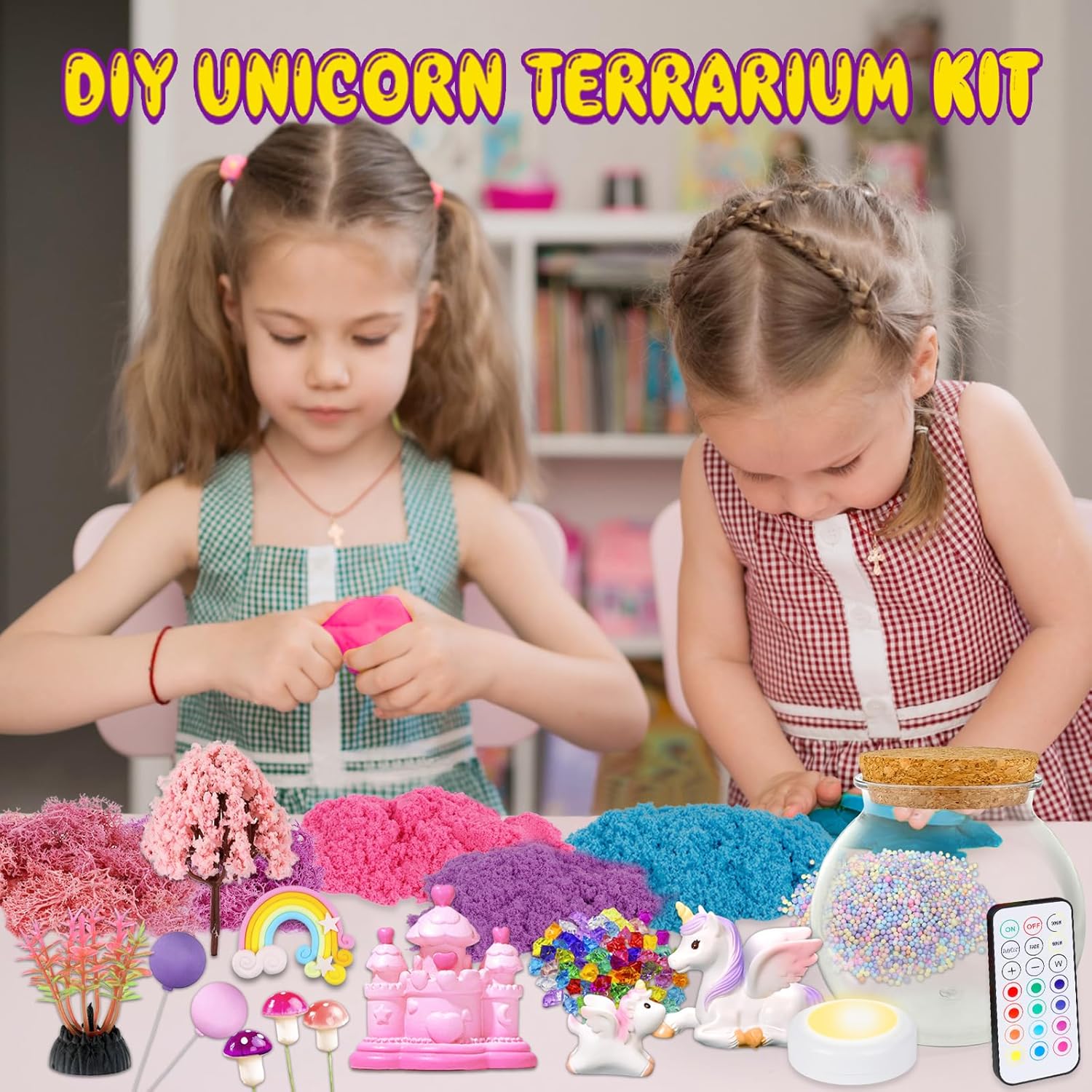 7july Unicorn Terrarium Crafts Kit for Kids-LED Night Light Up & Remote Unicorn Birthday Gifts Toys for Girls Ages5 6 7 8 9 10 Year Old-Christmas Gifts for Girls - Happypetzone.online - Image 2