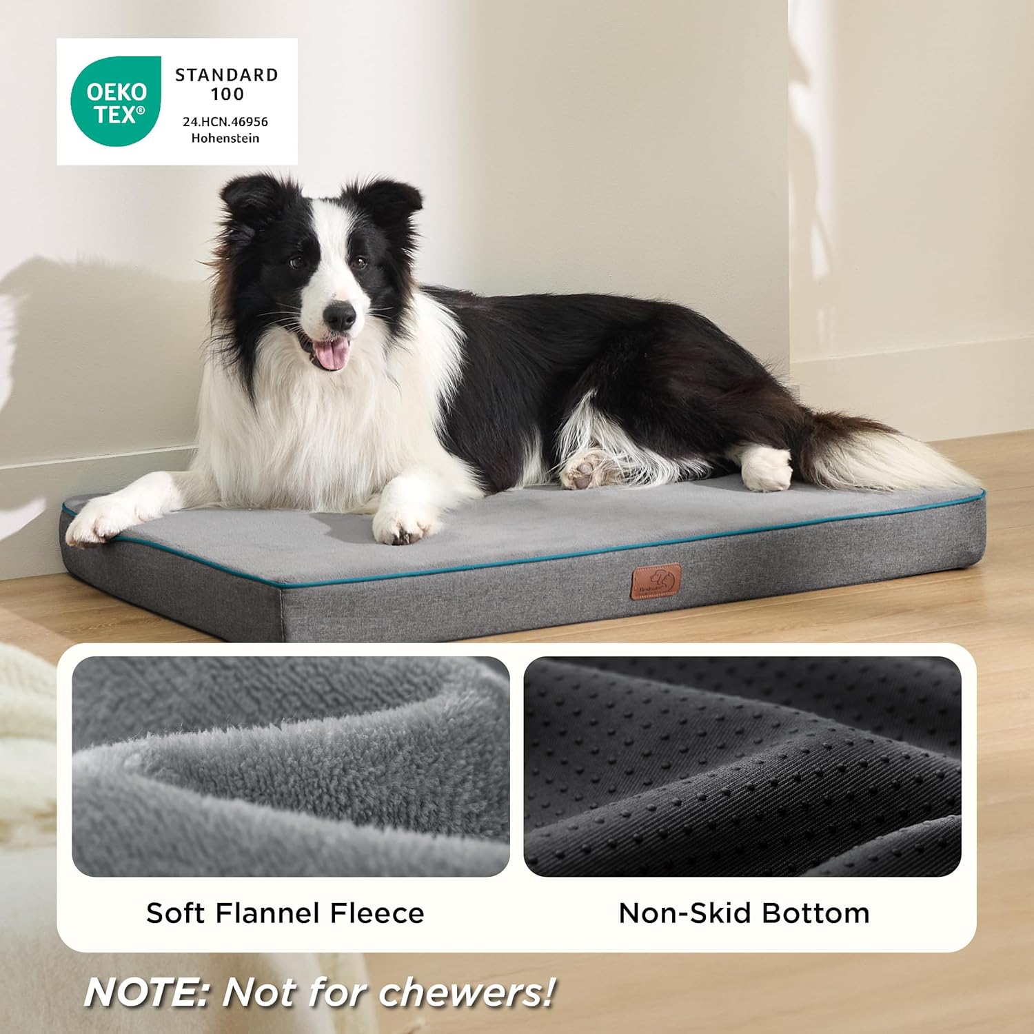 Bedsure Memory Foam Dog Beds Large Sized Dog - Orthopedic Pet Beds for Crate with Removable Washable Cover and Nonskid Bottom, Plush Flannel Fleece Top Pet Mat, Grey - Happypetzone.online - Image 3