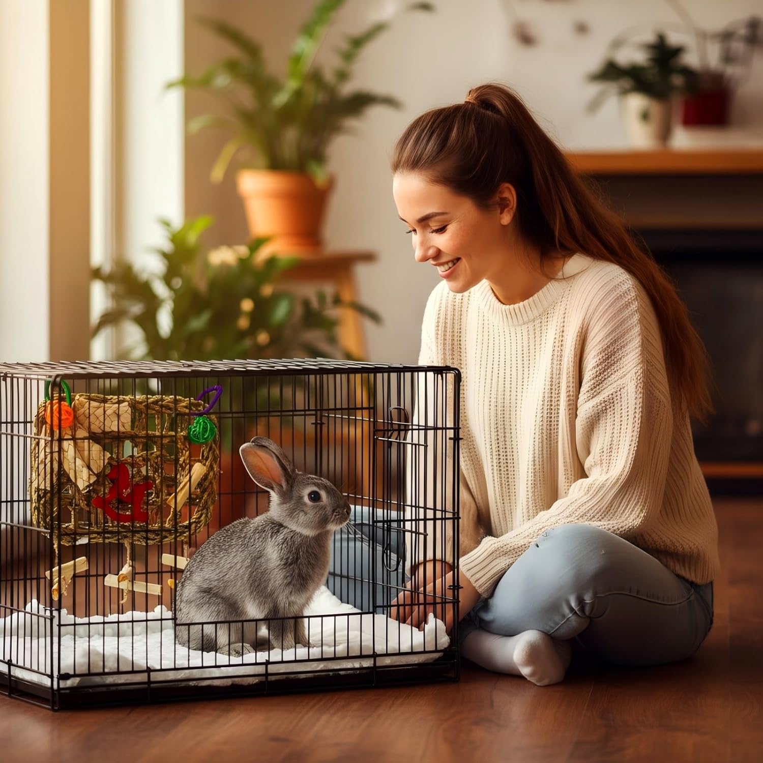 Rabbits Chew Toy,Bunny Cage Hanging Chew Toys and Treats,Grass with Sweet Bamboo for Guinea Pigs Chinchillas Hamsters Rats - Happypetzone.online - Image 7