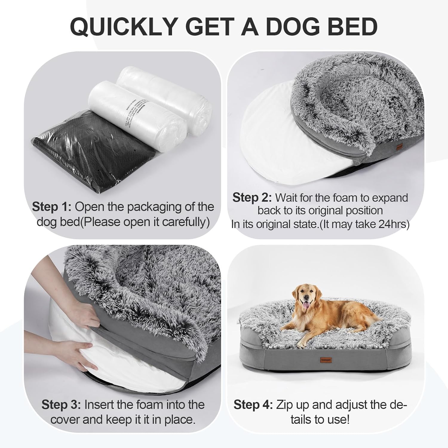 iweepet 3.7 inch Thickened Orthopedic Dog Beds for Extra Large Dogs, Fluffy Supportive Dog Sofa Bed with 28D Egg-Crate Foam, Removable Washable Cover, Waterproof Lining, Cozy Oval Design,Grey - Happypetzone.online - Image 9