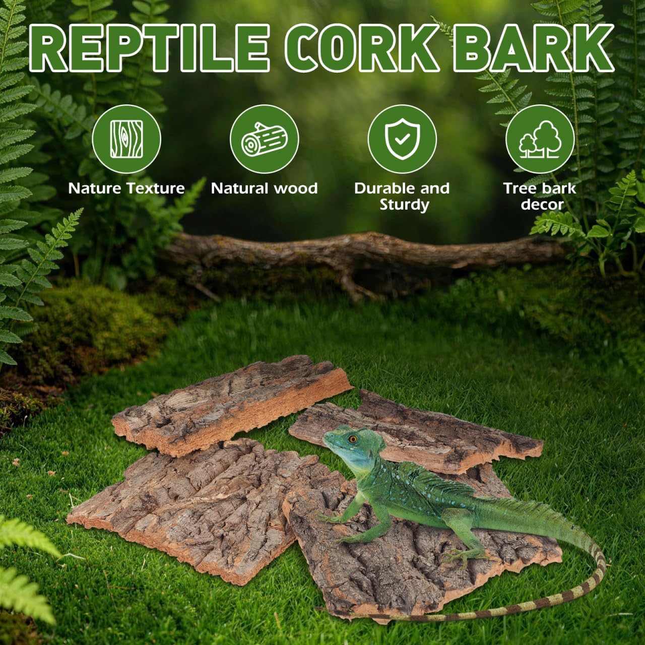 Baluue 4 Pack Reptile Cork Bark, Natural Reptile Bark Bedding for Terrarium Substrate Tank Supplies Decor for Gecko, Lizard, Tortoise, Frog, Spiders, Hermit Crabs - Happypetzone.online - Image 2