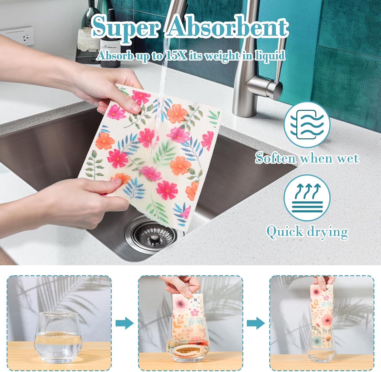 Lucomb Swedish Dishcloths for Kitchen Dishes, 8 Pack Reusable Cleaning Cloths Replace Paper Towels Swedish Towels Cleaning Rags Eco Friendly Biodegradable for Home Office Wipes - Happypetzone.online - Image 3