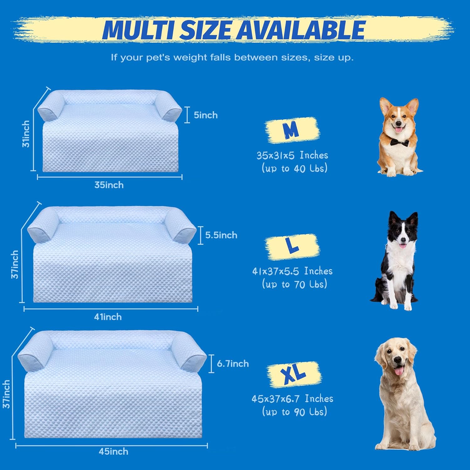 WATANIYA PET Cooling Dog Bed, Washable Cooling Mat for Large Dogs with Removable Cover, Self Cooling Couch Cover for Dog, Non-Slip Dog Couch Bed, 41x37 Inch, Blue - Happypetzone.online - Image 2