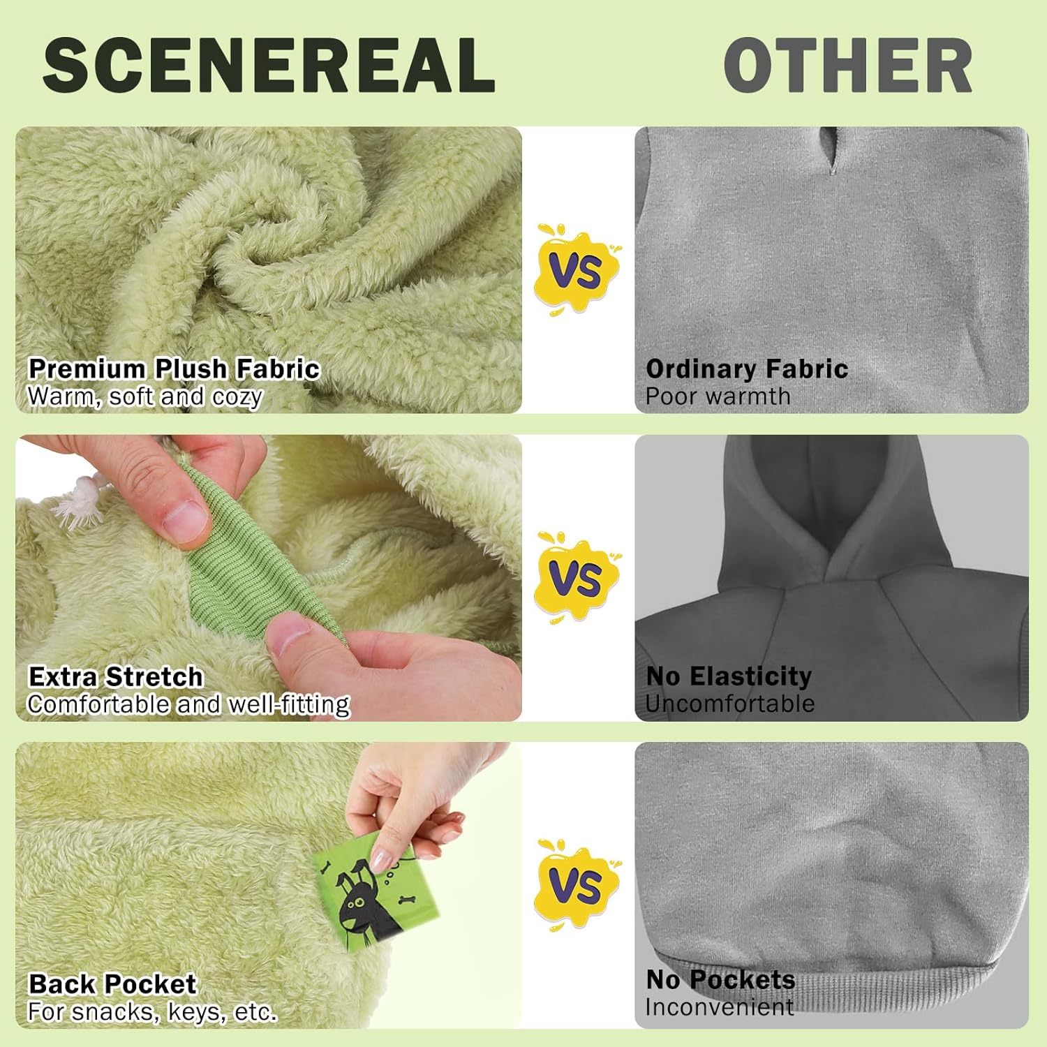 SCENEREAL Fleece Dog Sweaters Hoodie for Small Medium Large Dogs Girls Boys, Plush Fuzzy Dog Clothes Hoodies with Leash Hole, Winter/Fall Puppy Cold Weather Coat, Sherpa Hooded Sweatshirt, Green M - Happypetzone.online - Image 4
