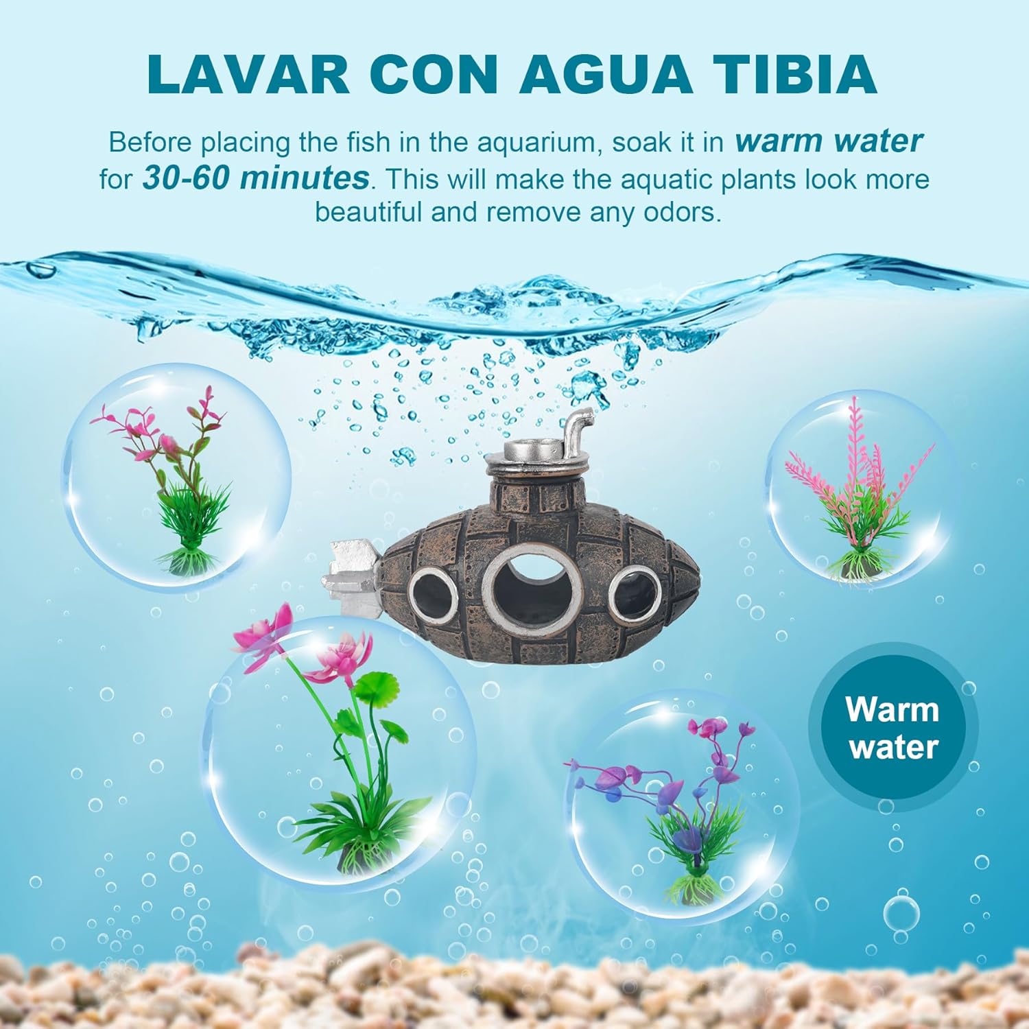 10-Piece Aquarium Decorations Set with Submarine Hideout & Colorful Artificial Plants – Fish Tank Decor for Freshwater & Saltwater Tanks - Happypetzone.online - Image 3