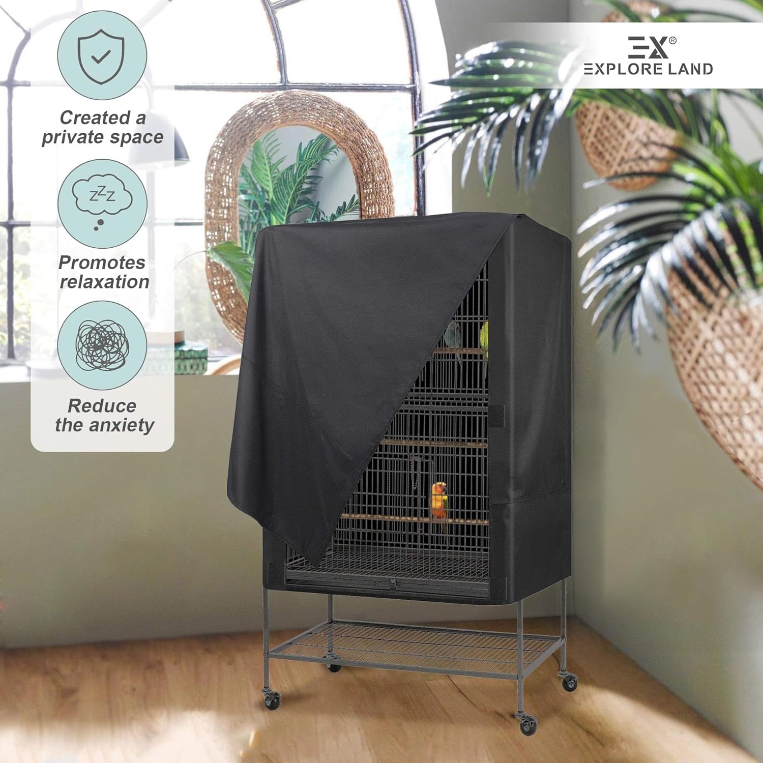 Explore Land Pet Cage Cover - Good Night Enclosure for Bird Critter Cat House to Small Animal Privacy & Comfort (Medium, Black) - Happypetzone.online - Image 7
