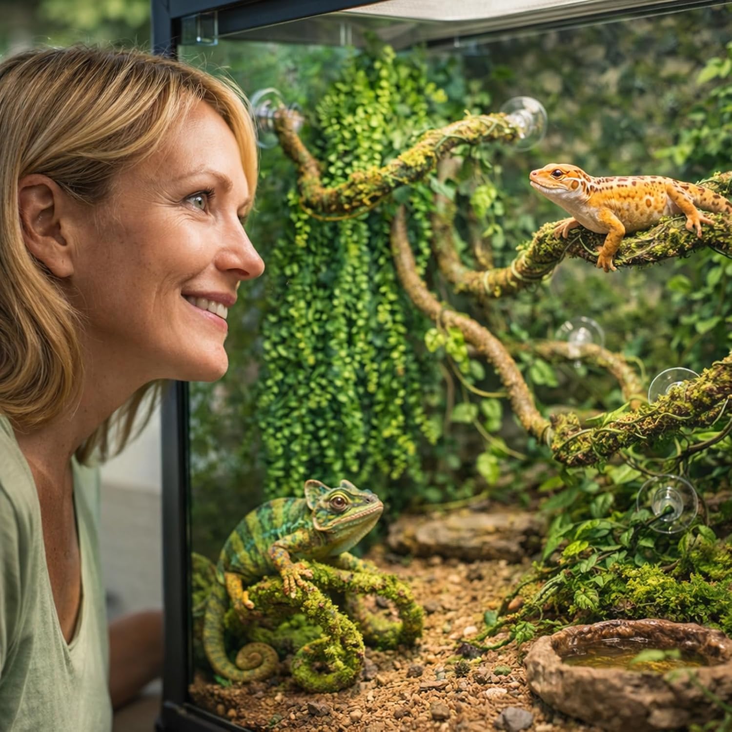 HERCOCCI Reptile Vines, Flexible Jungle Climbing Vines Terrarium Plastic Plants and Leaves Tank Accessories Decor for Gecko Snake Lizard Bearded Dragon Hermit Crab Frog - Happypetzone.online - Image 7