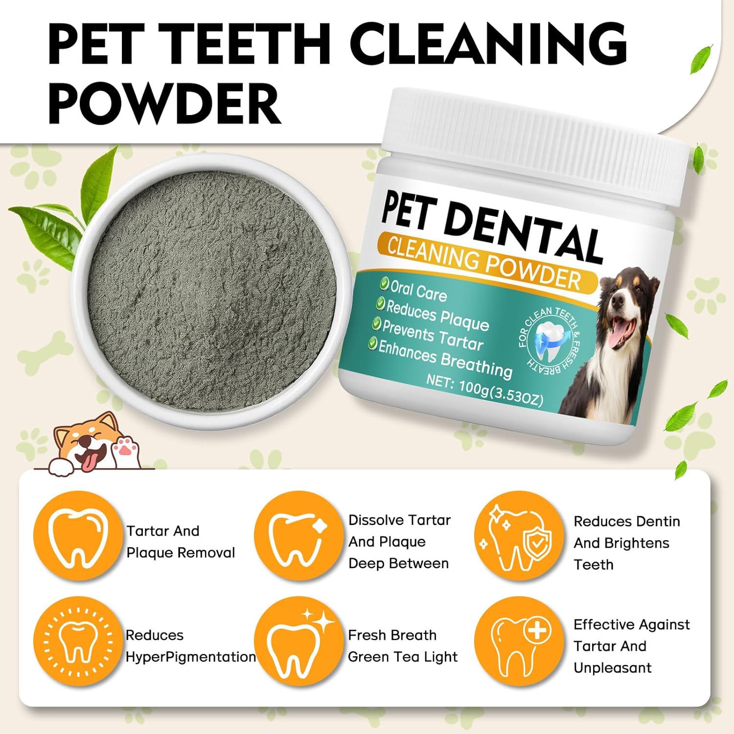 Dog Dental Powder, Dog Teeth Cleaning Powder- Natural Breath Freshener for Dogs, Tartar & Plaque Remover, Dental Care for Small, Medium, Large Dogs & Cats (Dog Dental Powder) - Happypetzone.online - Image 2