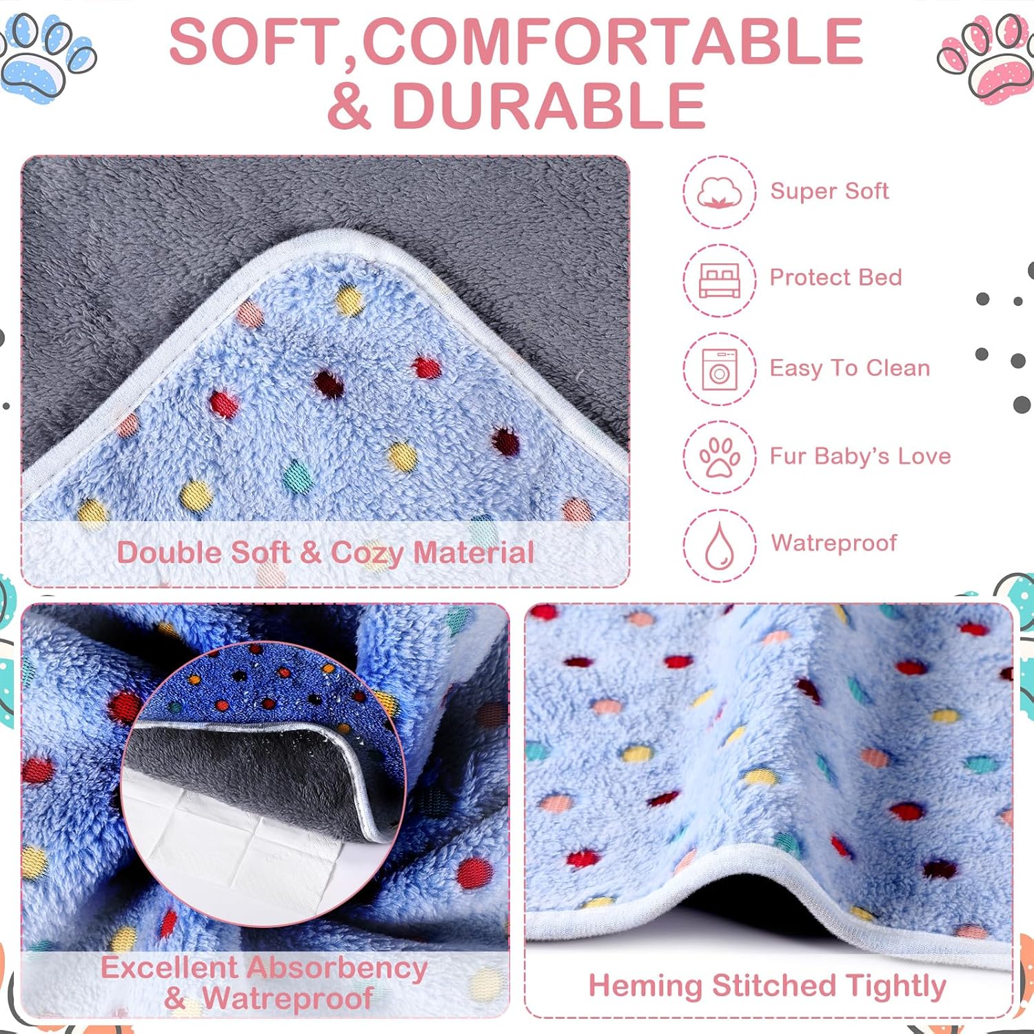 Tudomro 8 Pcs Guinea Pig Blankets Washable Small Pet Fleece Bedding Cage Liners Double Sided Pet Reusable Sleep Mat Pad Cover for Ferret Chinchilla Furniture Protection(Dot,12 x 12 Inch) - Happypetzone.online - Image 6