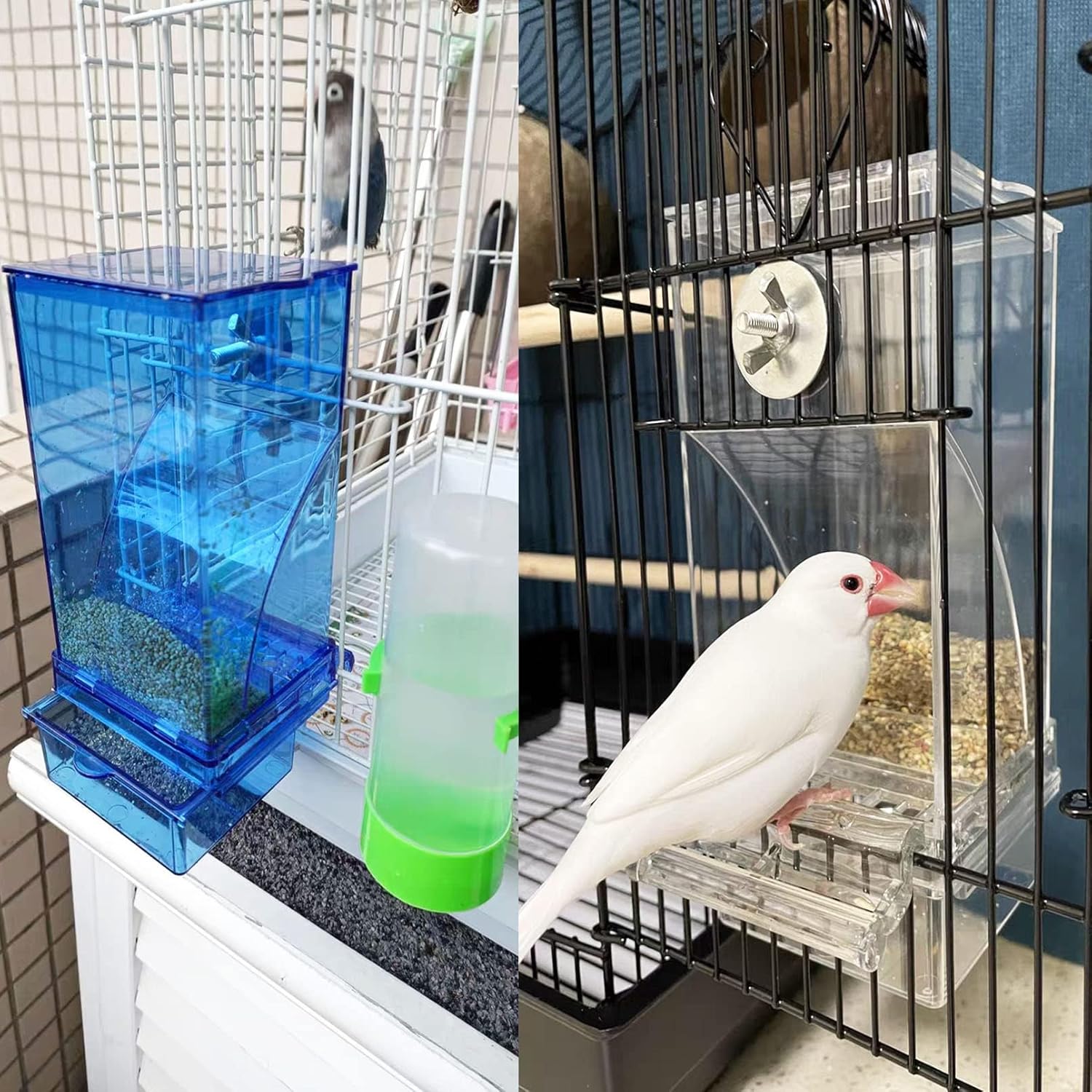 Automatic Bird Cage Feeder No Mess Parakeet Feeder Seed Food Container Feeding Station Cage Accessories for Small Birds Parrot Canary Lovebirds(Transparent) - Happypetzone.online - Image 7