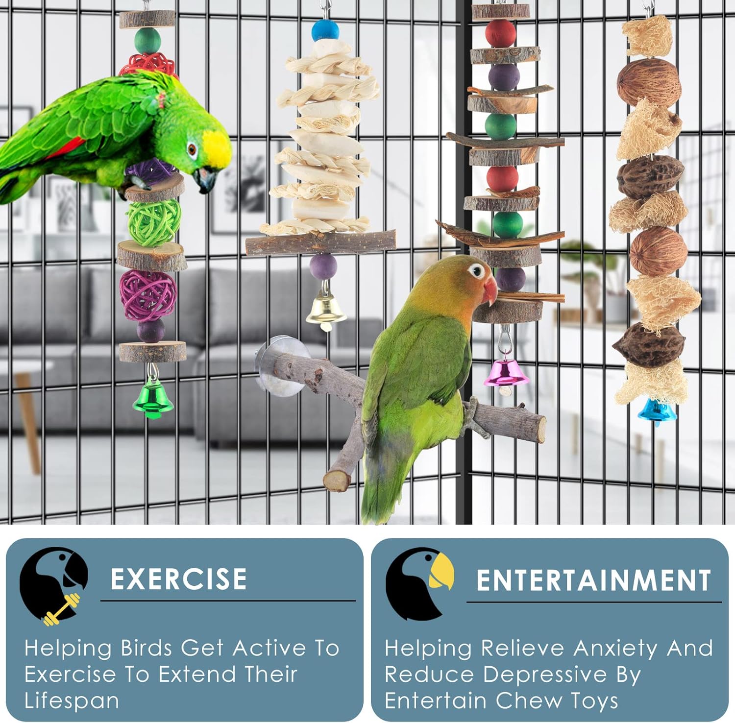 Bissap Bird Chew Toys, 5 Packs Parakeet Natural Wood Toys Parrot Hanging Cage Toy Bird Perch Stand for Small Bird Conure Cockatiel Parrotlet Lovebird Budgie - Happypetzone.online - Image 4