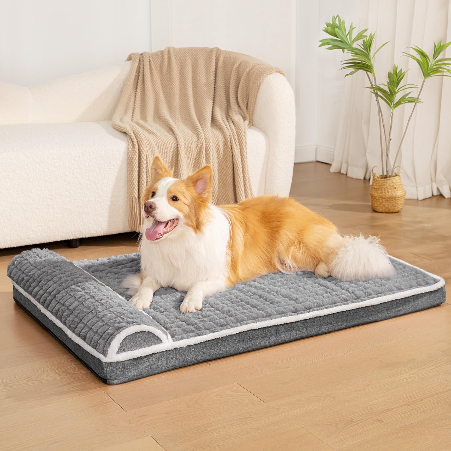 Orthopedic Dog Bed Large Sized Dog with Pillow 36''X24'', Waterproof Soft Comfortable Egg Crate Foam Pet Crate Beds Mat with Removable Washable Cover and Non-Slip Bottom, Grey - Happypetzone.online - Image 2