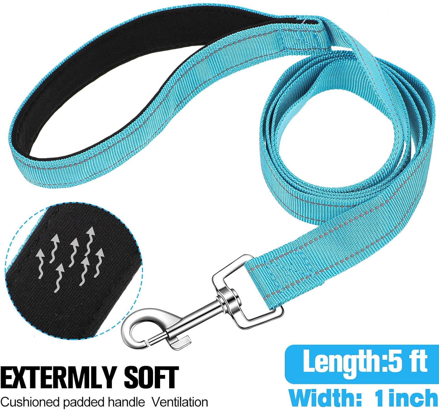6 Pieces Dog Leash Bulk for Medium and Large Dog, Heavy Duty Nylon Pack Dogs Leashes Padded Handle Double Sided Reflective Puppy Collar for Walking, Training, 5 Feet(Classic) - Happypetzone.online - Image 2