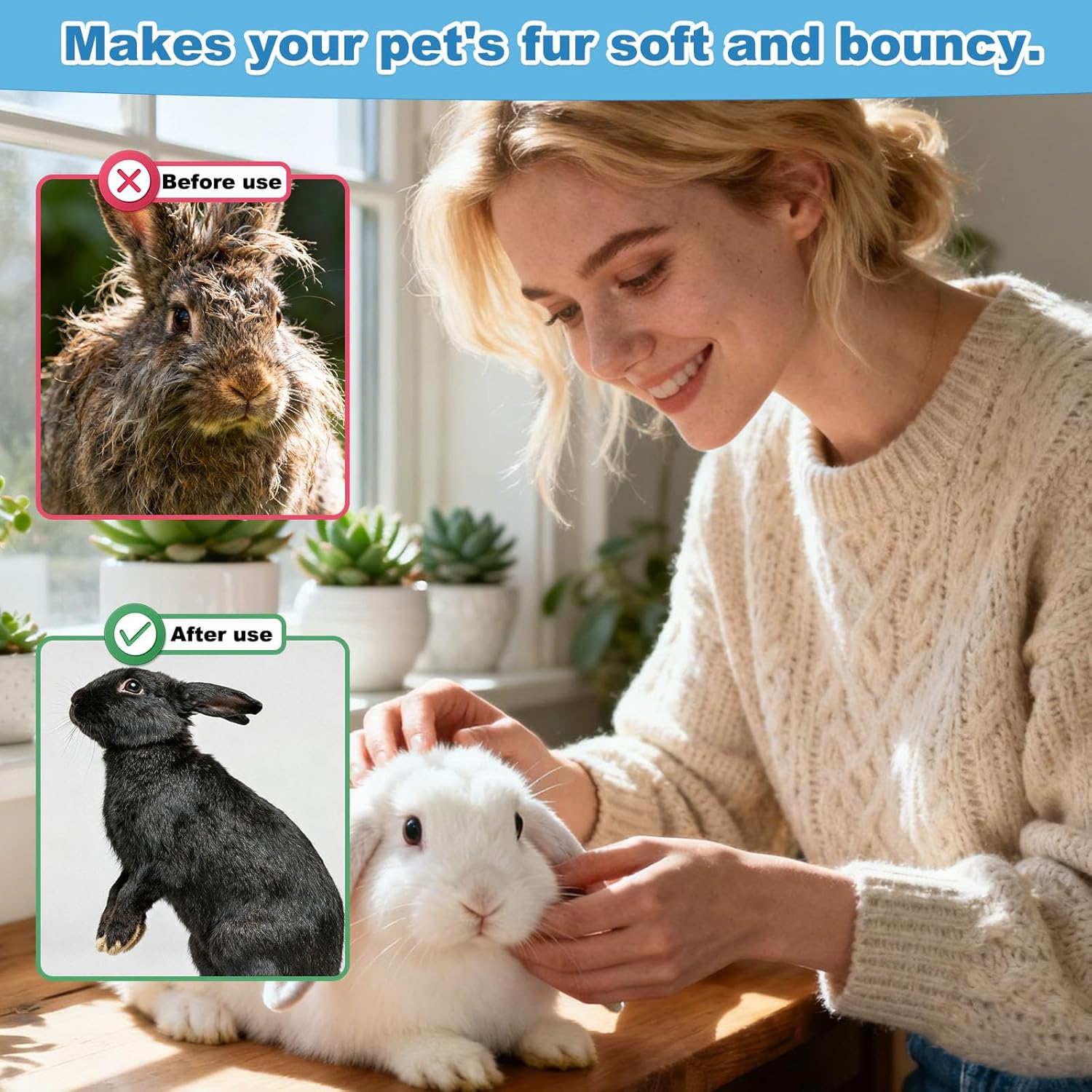 Rabbits Bunny Brush, 13.5x9cm/5.31x3.54in Durable Soft Silicone Rabbit Grooming Bunny Brush Practical Small Animal Massage Comb Suitable for Cats, Puppy Dogs, Kittens & Pets (Blue) - Happypetzone.online - Image 4