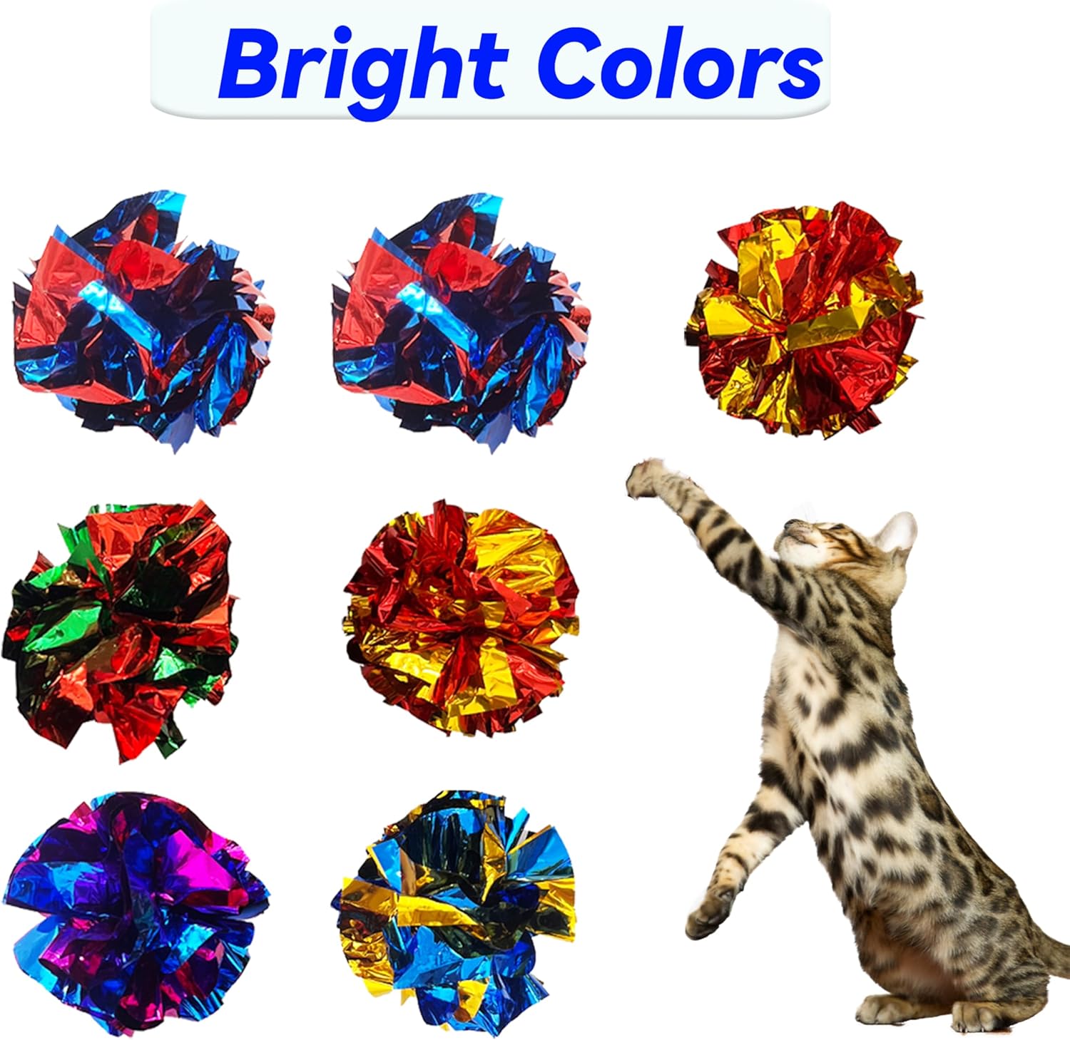 Cat Crinkle Ball Toys 10 Packs for Indoor Cats to Kill Time and Keep Fit, 2.3 Inch Colorful Mylar Crinkle Balls Attract Cats to Swat, Bite, Hunt, Interactive Toys for Cats and Kittens - Happypetzone.online - Image 3