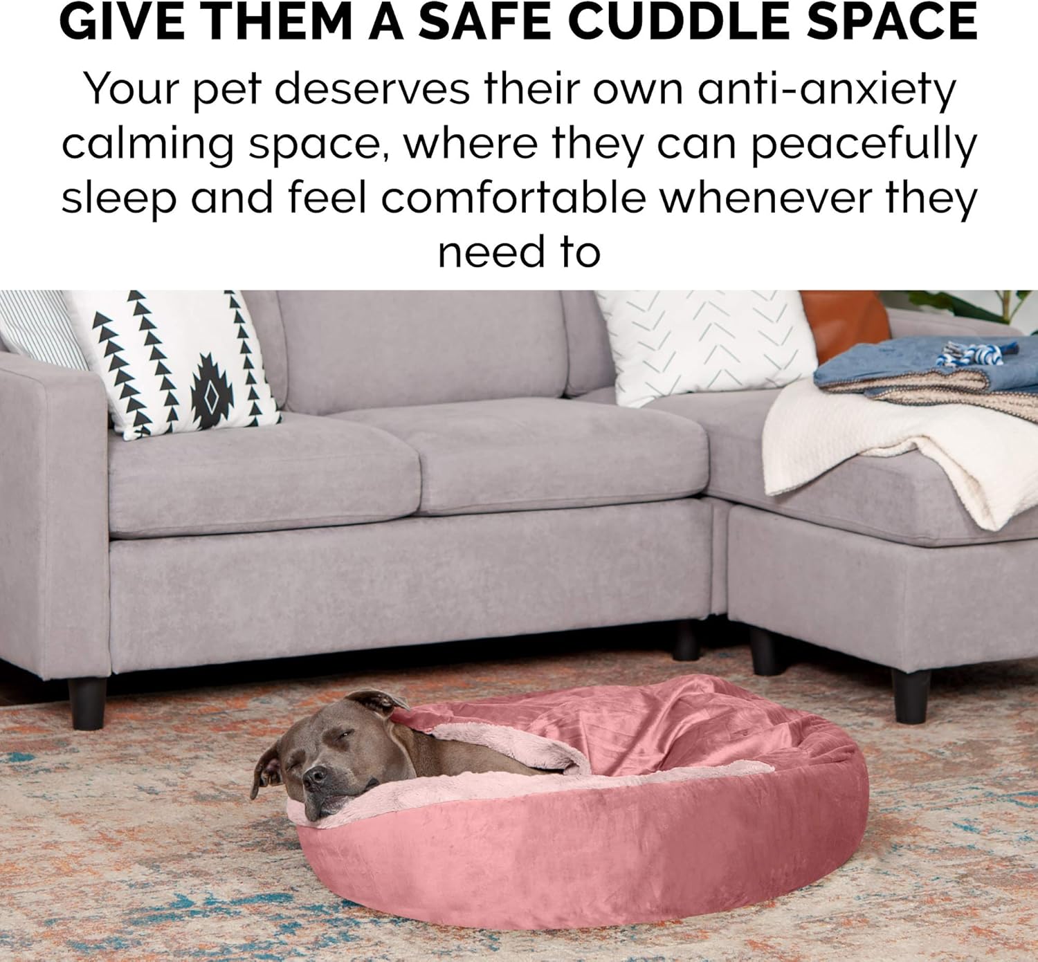 Furhaven 24" Round Calming Donut Dog Bed for Indoor Cats & Small Dogs, Washable, For Dogs Up to 20 lbs - Plush Velvet Waves Hooded Donut Bed - Rose Pink, Small - Happypetzone.online - Image 9