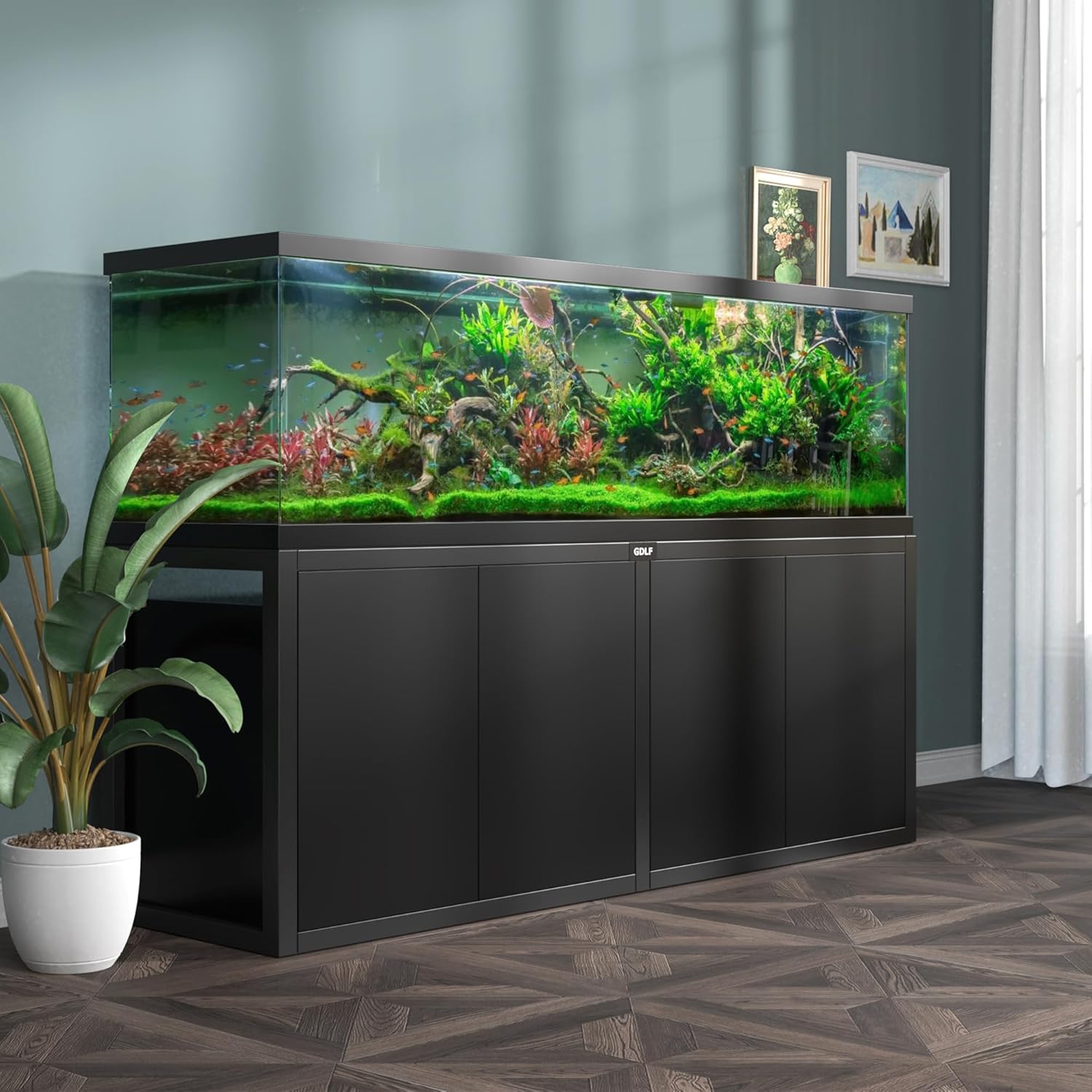 GDLF 125-150 Gallon Fish Tank Stand, Heavy Duty Metal Aquarium Stand with Power Outlet and Cabinet for Fish Tank Filters and Accessories,72.8" L*18.9" W,2200LBS Capacity - Happypetzone.online - Image 5