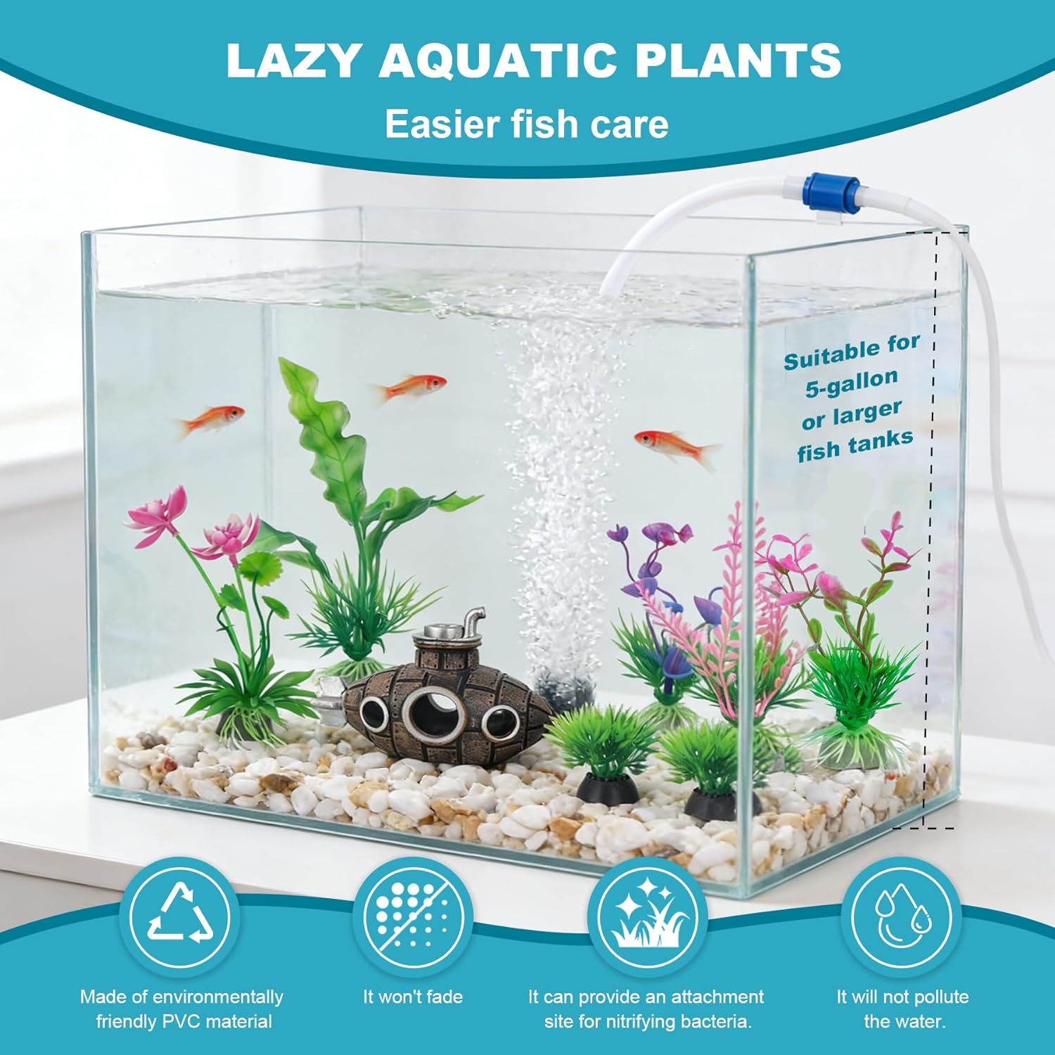 10-Piece Aquarium Decorations Set with Submarine Hideout & Colorful Artificial Plants – Fish Tank Decor for Freshwater & Saltwater Tanks - Happypetzone.online - Image 4