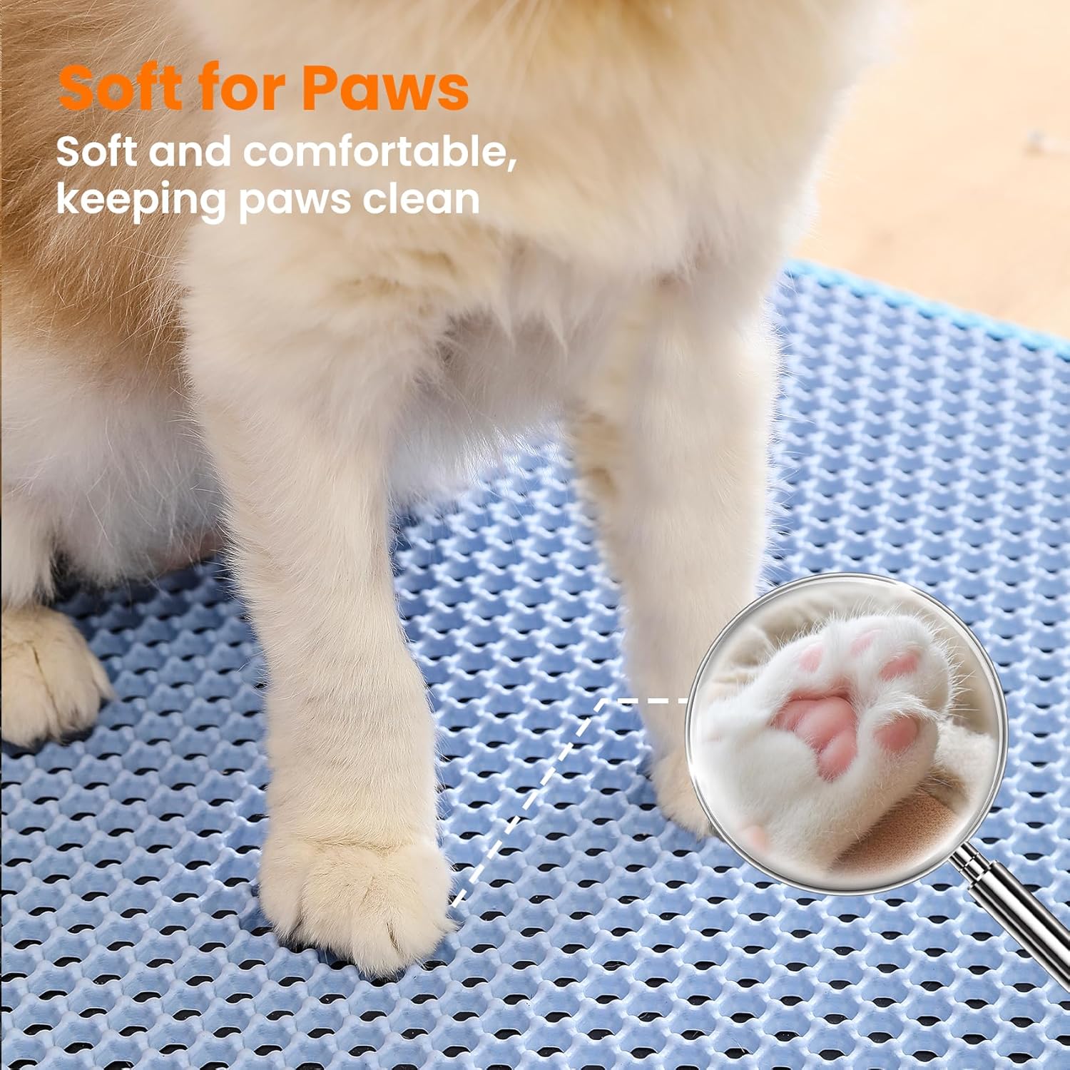 Cat Litter Mat, 24x18 Inches Large Double Layer Honeycomb Cat Litter Trapping Mat, Non Slip Waterproof Urine Proof Cat Litter Box Mat for Floor, Kitty Litter Rug, Cat Supplies, Blue - Happypetzone.online - Image 7
