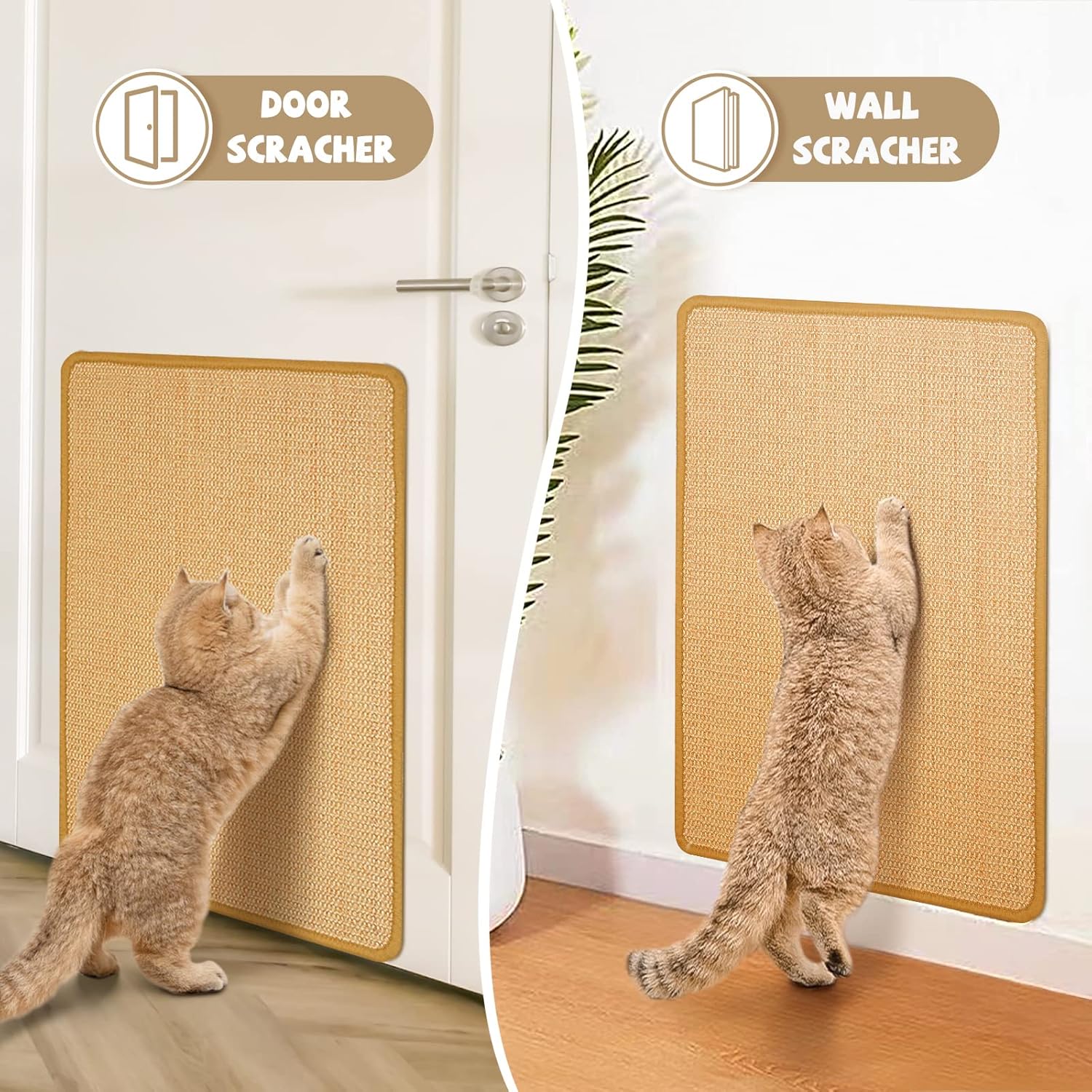 Graciadeco Carpet Cat Scratching Mat Sisal, 2 Packs Sisal Fabric Large 23.6" x 15.7" Scratching Pad for Indoor Cats with Adhesive Hook Loop Tape, Cat Scratching Rug Wall Scratchers for Indoor - Happypetzone.online - Image 6