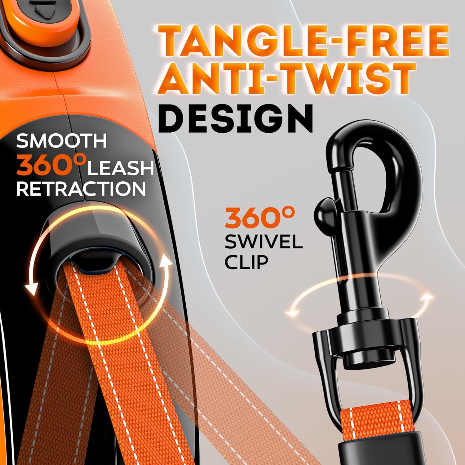 Retractable Dog Leash 18.2 ft – Chew Proof Cable Included – 360° Tangle-Free Design – Heavy Duty Reflective Leash – Soft Anti-Slip Grip Outdoor Daily for Small Medium Large Dogs up to 110 lbs (Orange) - Happypetzone.online - Image 5