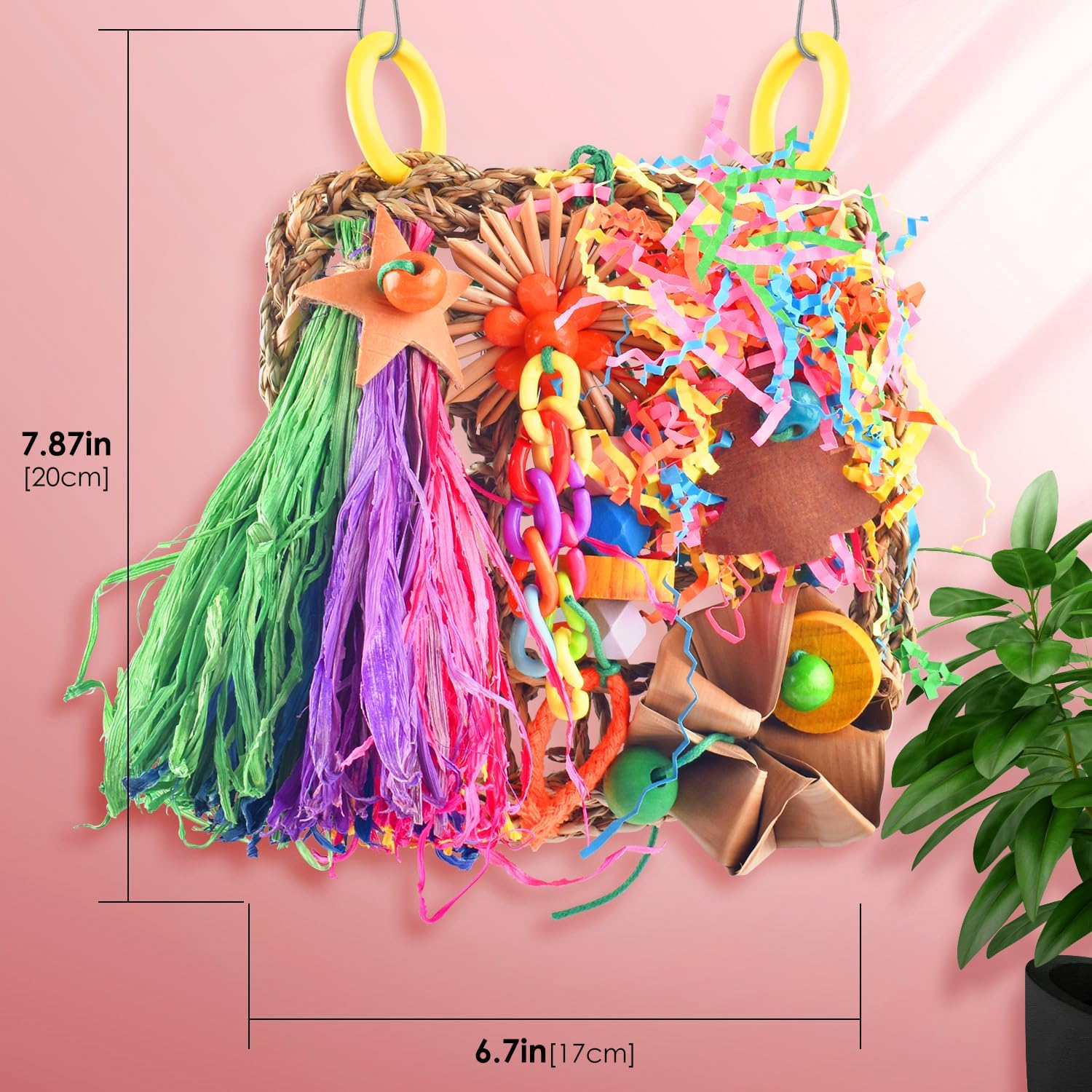 KATUMO Conure Toys, Bird Grass Mat Parakeet Shredder Hanging Toy Cockatiel Foraging Entertainments Parrot Climbing Wall Chewy Lovebird Cage Playthings for Small to Medium Birds - Happypetzone.online - Image 2