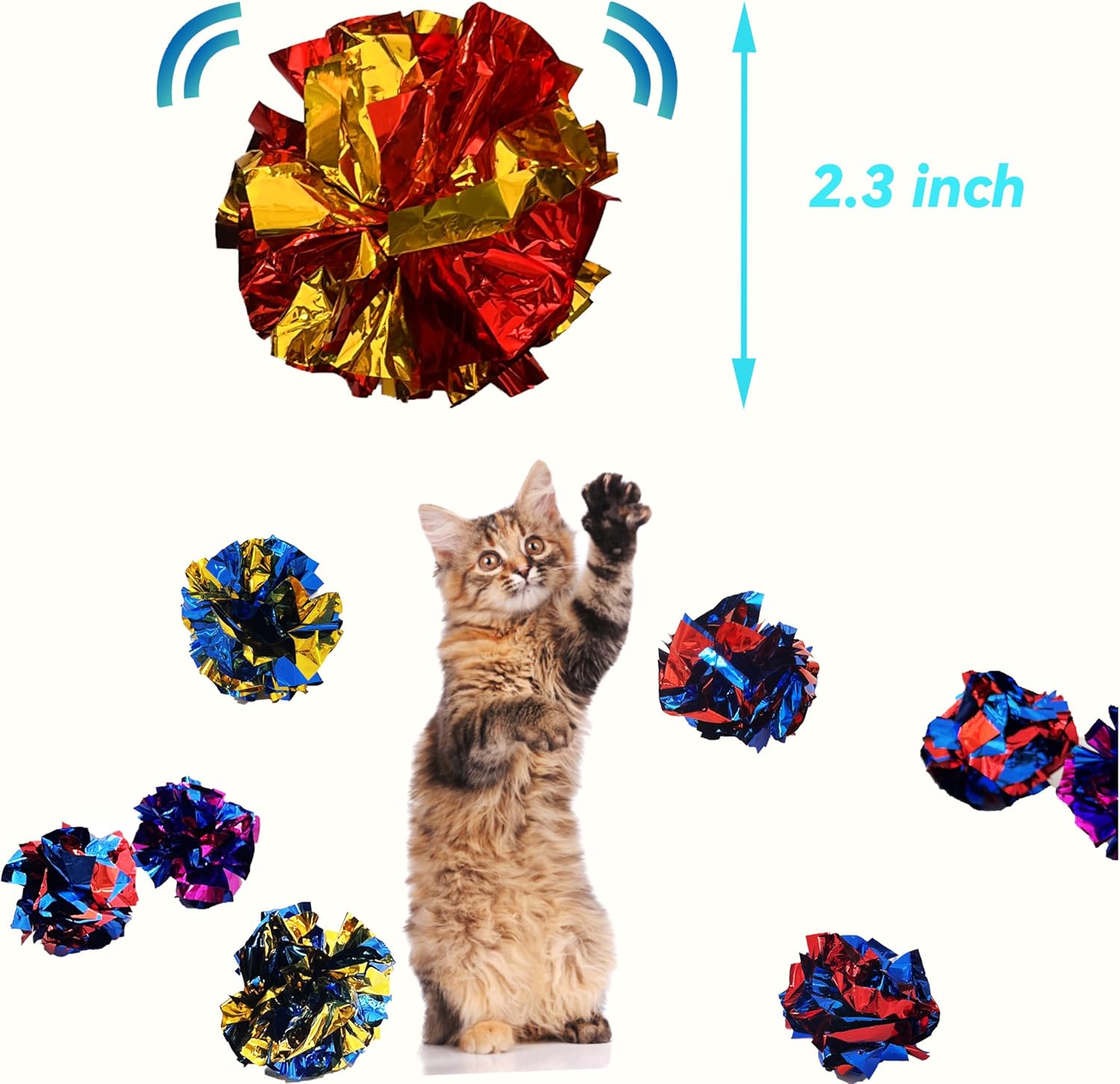 Cat Crinkle Ball Toys 10 Packs for Indoor Cats to Kill Time and Keep Fit, 2.3 Inch Colorful Mylar Crinkle Balls Attract Cats to Swat, Bite, Hunt, Interactive Toys for Cats and Kittens - Happypetzone.online - Image 2