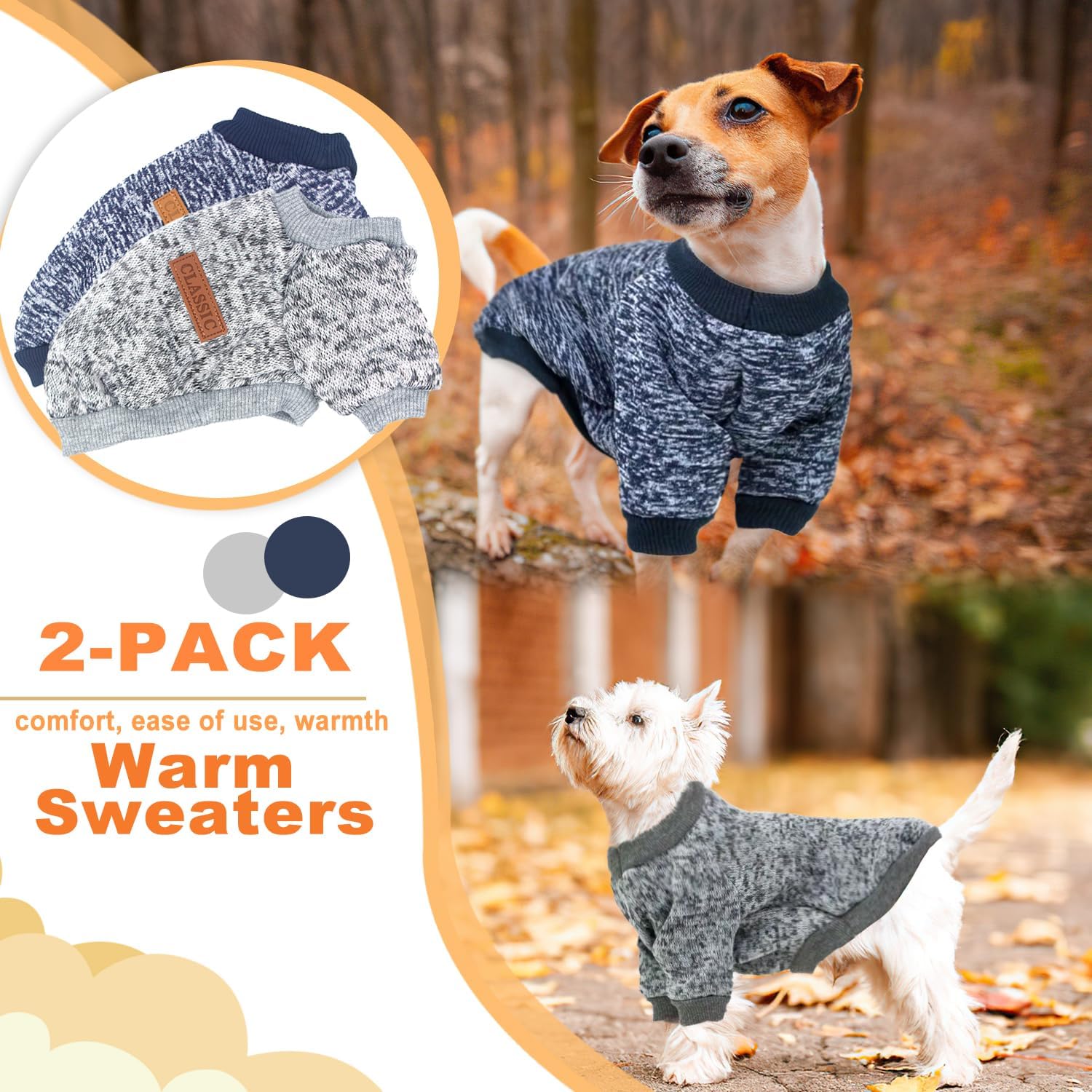 2 Pieces Dog Sweaters for Small Dogs Fall Dog Clothes Male Winter Fleece Pet Sweaters Warm Thick Puppy Outfit Small Dog Sweater for Boy Girl Dogs Teacup Dog, Yorkie, Chihuahua, Pug, XXS,Grey Navy - Happypetzone.online - Image 5