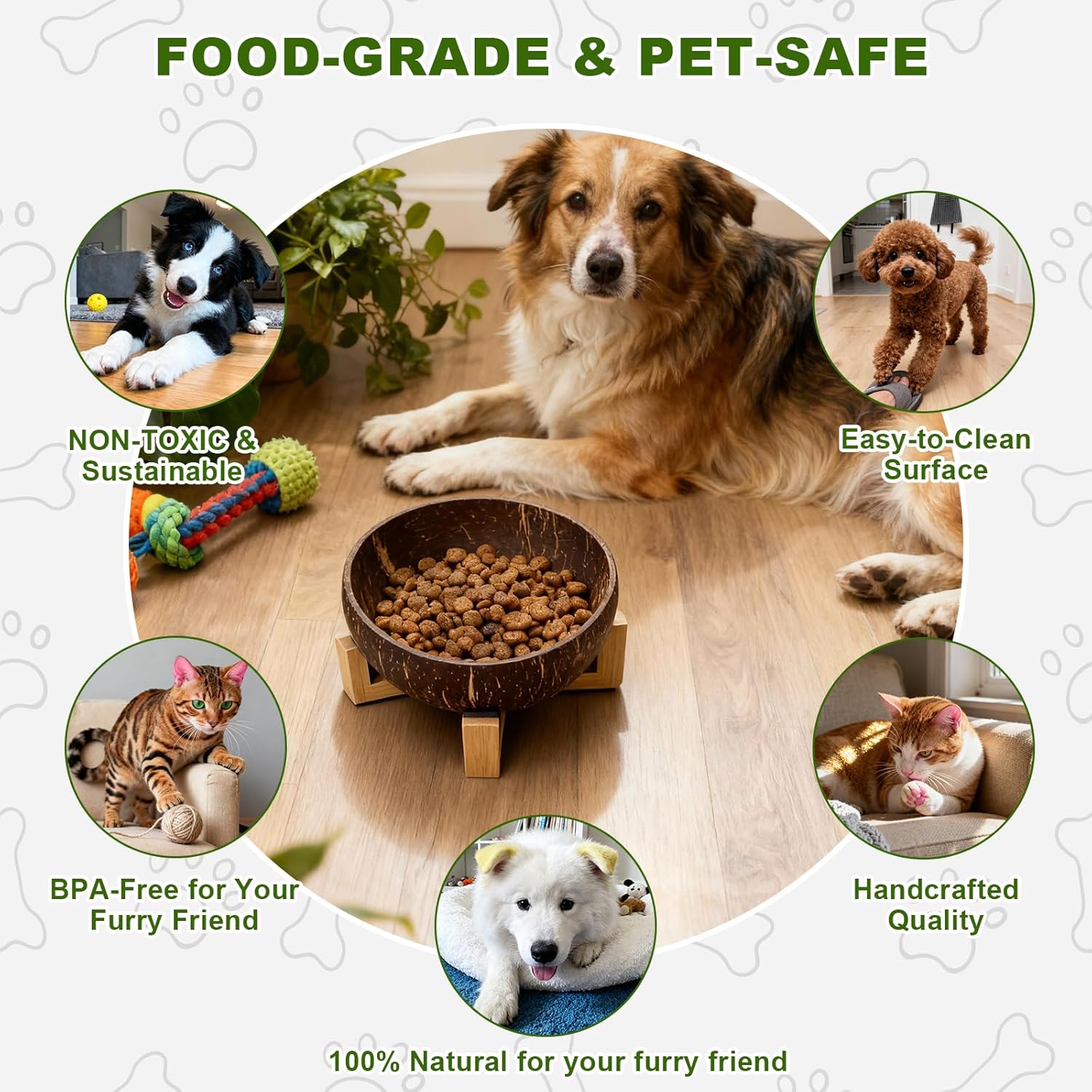 Handmade Natural Coconut Shell Dog Bowl, Eco-Friendly Pet Food Dish, Easy-to-Clean Sustainable Feeding Bowl for Small Dogs - Happypetzone.online - Image 2