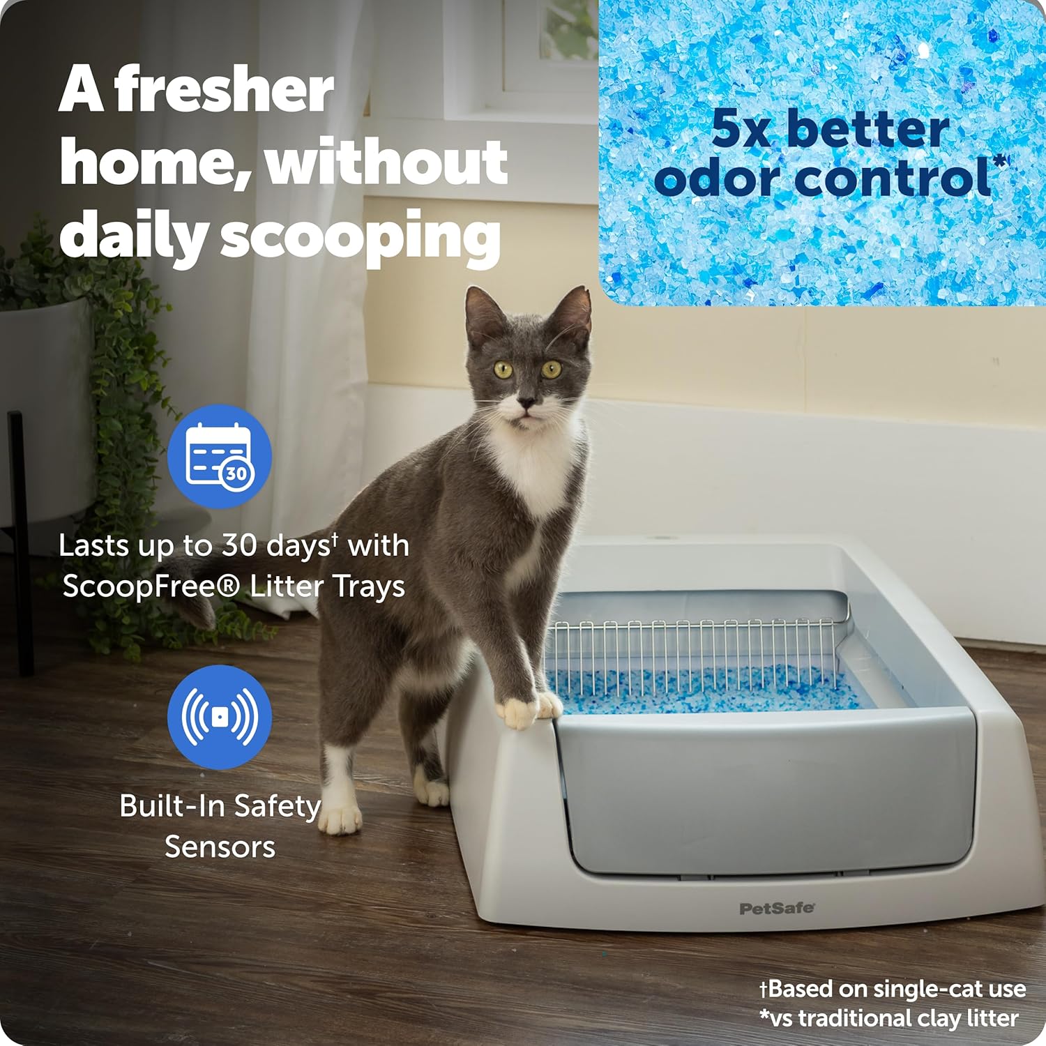 PetSafe ScoopFree Crystal Classic Self-Cleaning Litter Box System – Automatic Cat Litter Box - Advanced Odor Control – Includes Disposable Crystal Litter Tray (PAL00-17296) - Happypetzone.online - Image 2
