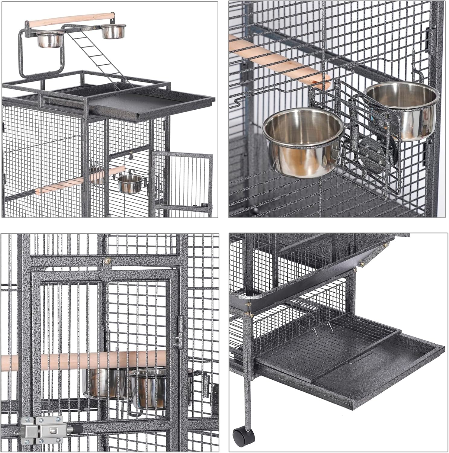 HSM 62 Inch Wrought Iron Large Bird Flight Cage with Rolling Stand for African Grey Parrot Cockatiel Sun Parakeet Conure Lovebird Canary… - Happypetzone.online - Image 5