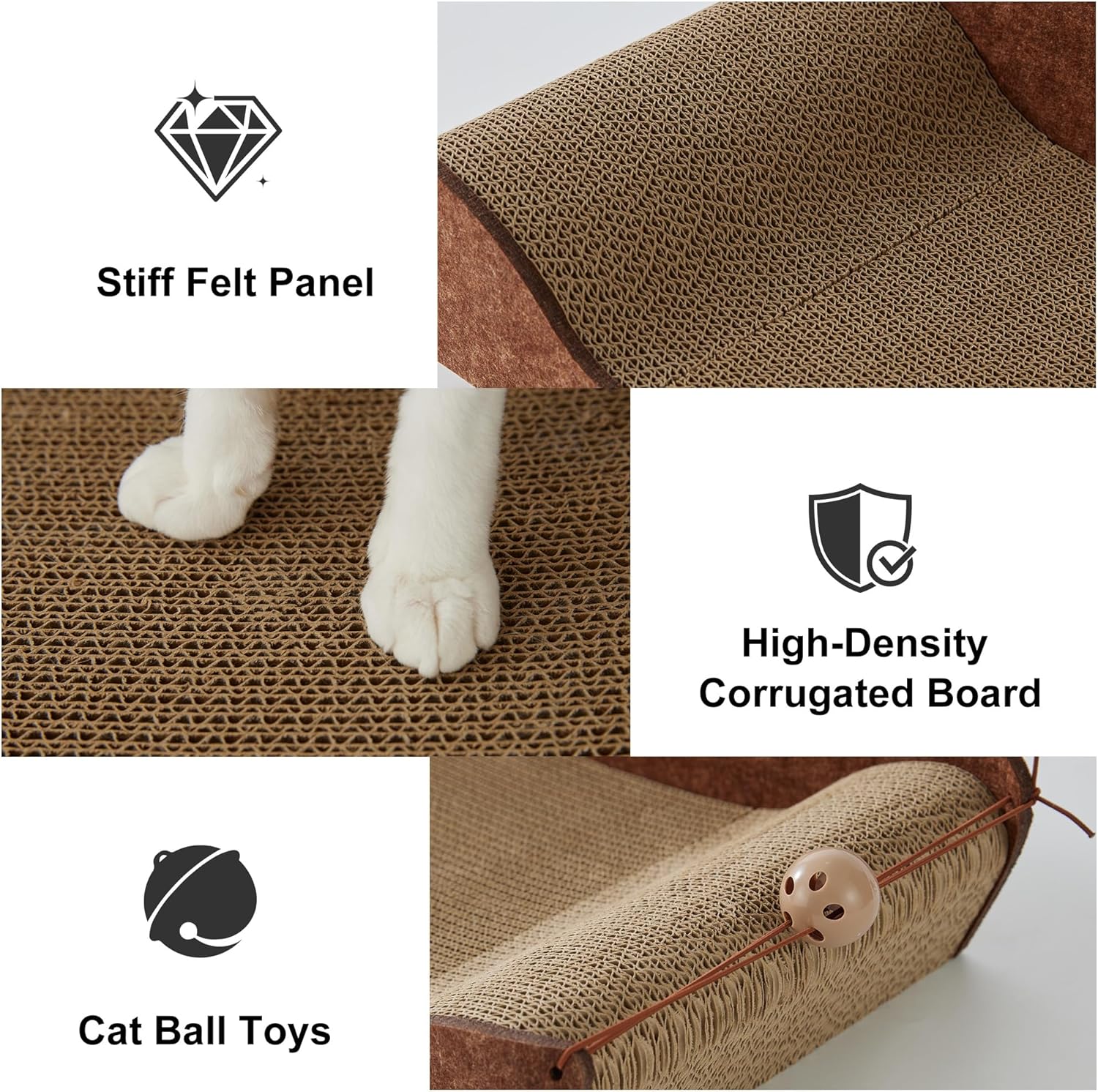ZOMISIA 26'' Cardboard Cat Scratcher Bed - Large Scratcher Couch for Indoor Cats, Orthopedic Scratching Board, Lounger Scratching Couch with Bells - Happypetzone.online - Image 7