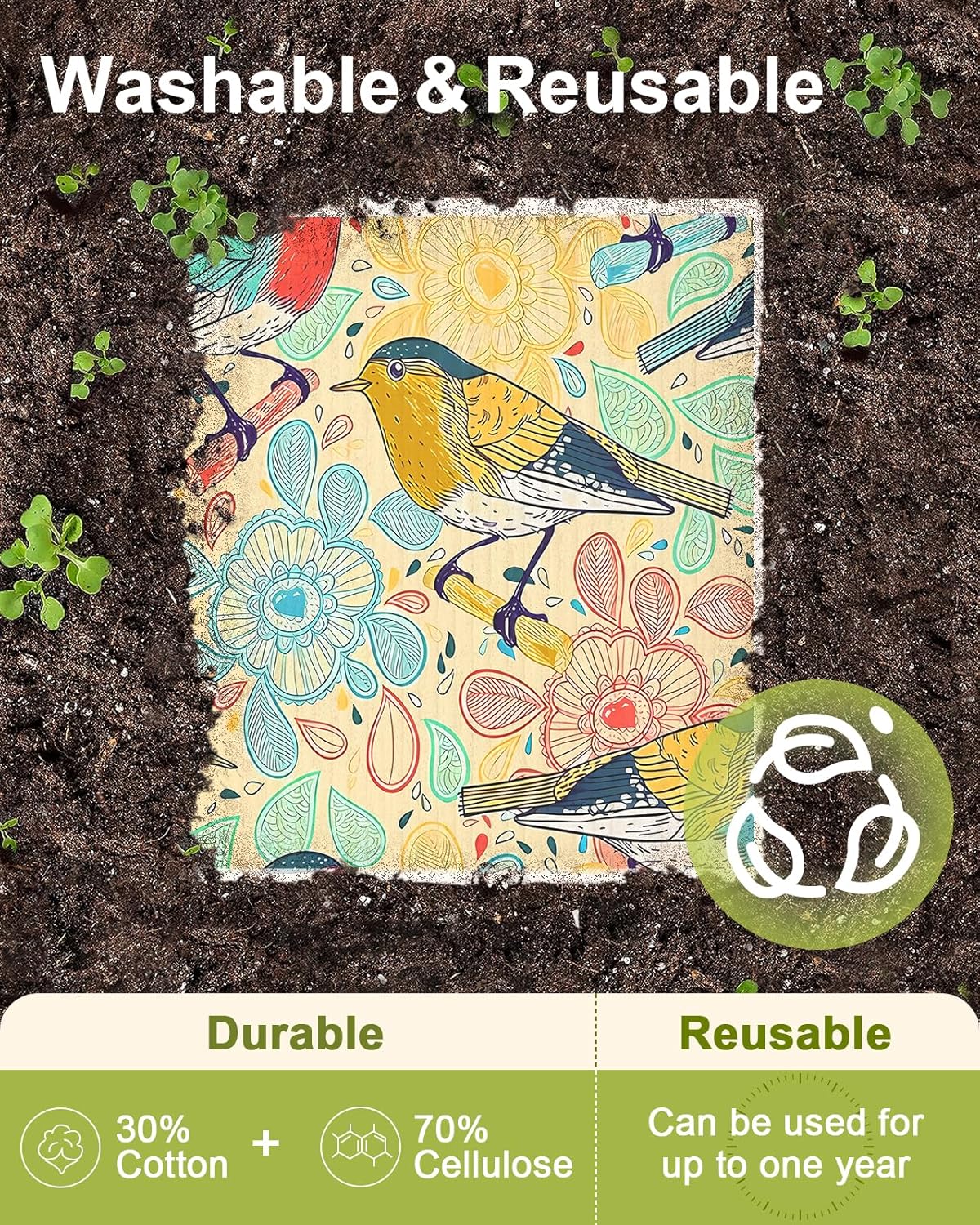 Miss Adola Swedish Dishcloths for Kitchen - 5 Pack Reusable Dish Cloths for Washing Dishes Absorbent Cute Funny Kitchen Towels Cleaning Sponge, Flower Bird - Happypetzone.online - Image 3
