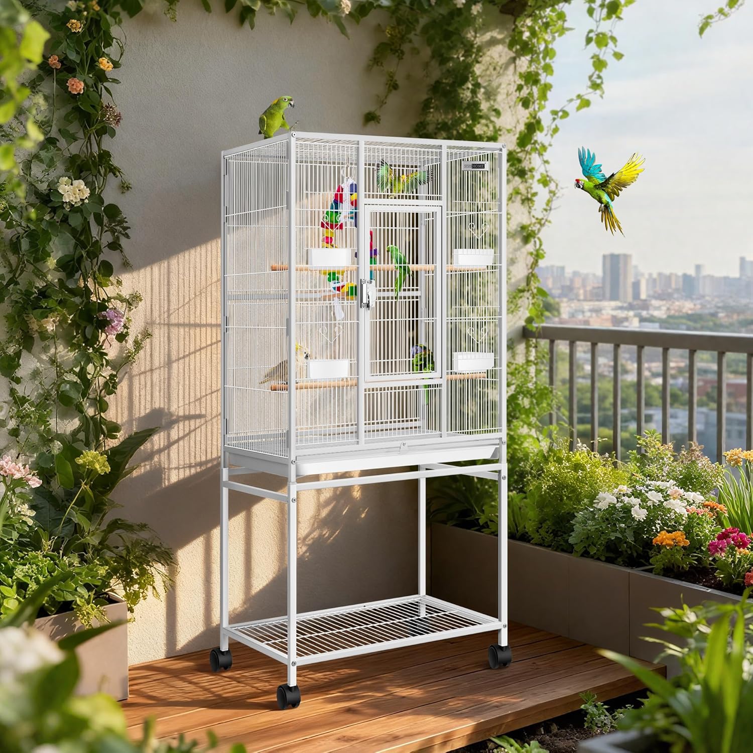 VIVOHOME 54 Inch Wrought Iron Large Bird Flight Cage with Rolling Stand for Parakeets Canaries Cockatiels Lovebirds Conures, White - Happypetzone.online - Image 9