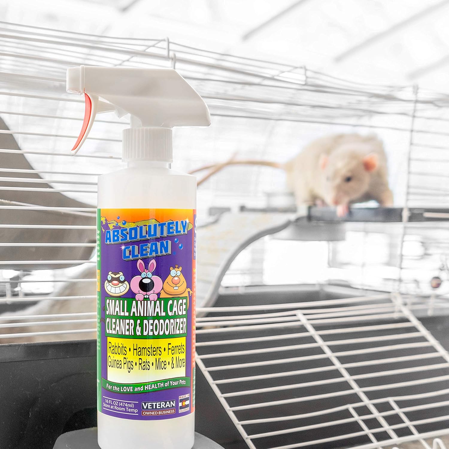 Absolutely Clean Amazing Small Animal Cage Cleaner, Just Spray/Wipe, Easily Removes Messes & Odors - Hamster Cages, Mice, Rat Cage, Guinea Pig Cage, Rabbit Cage, Ferret Cage, Dog Cage - USA Made - Happypetzone.online - Image 4