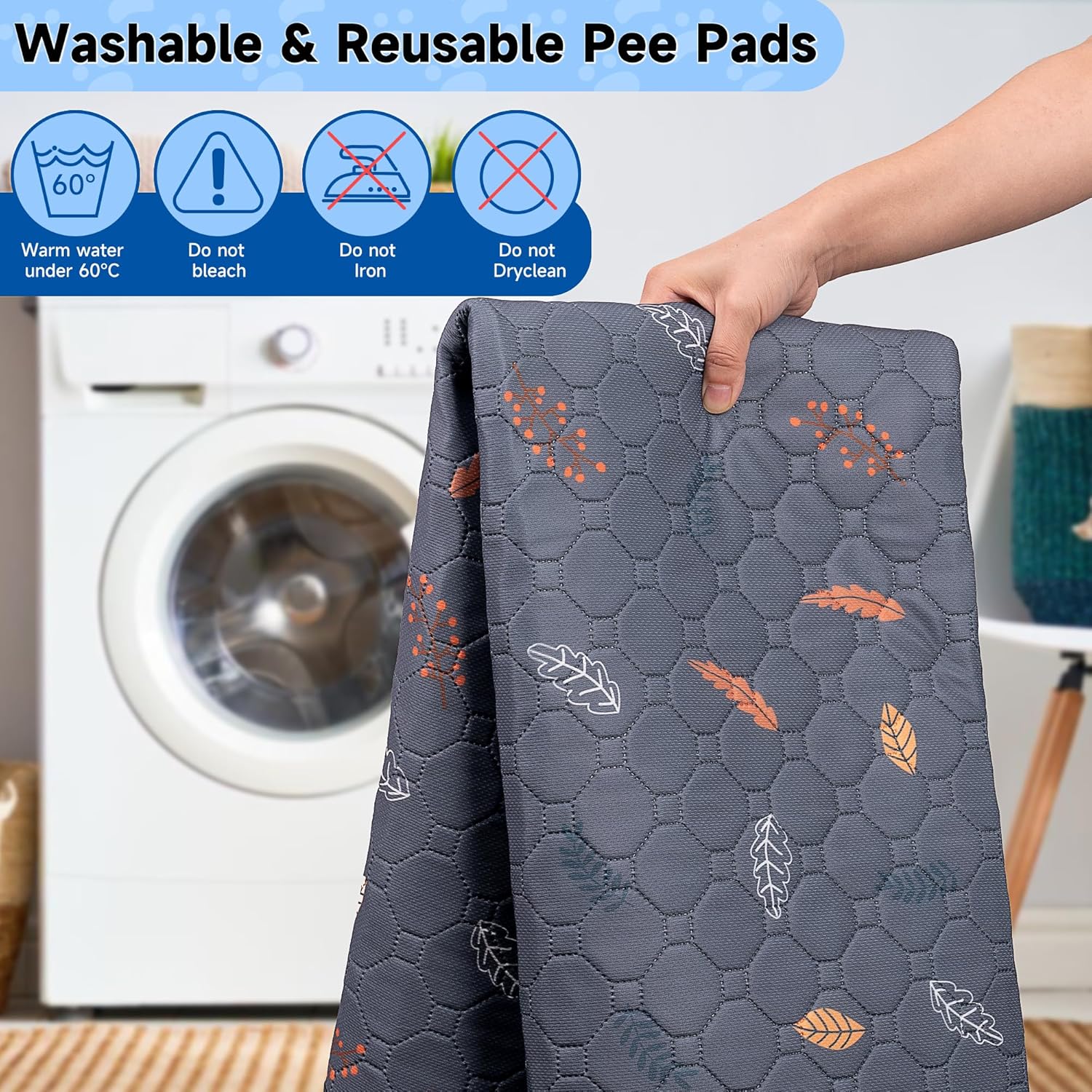 Sunheir Washable Pee Pads for Dogs , Thick Heavy Absorbency Reusable, Prevent Leakage, Waterproof , Non-Slip Pee Pads for Puppy Playpen, Crate, Whelping Box, Potty Training, Grey, 2 packs - Happypetzone.online - Image 3