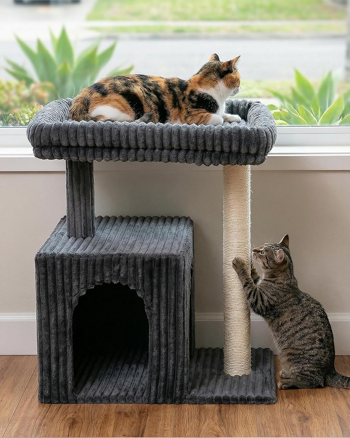 Cat Tree for Large Cat, 20.9 * 15.7in Large Perch Bed for Adult Cats, 22.8in Cat Tower with Scratching Post, Cat Condo with 2-Door for Indoor Cats, Dark Gray - Happypetzone.online - Image 9