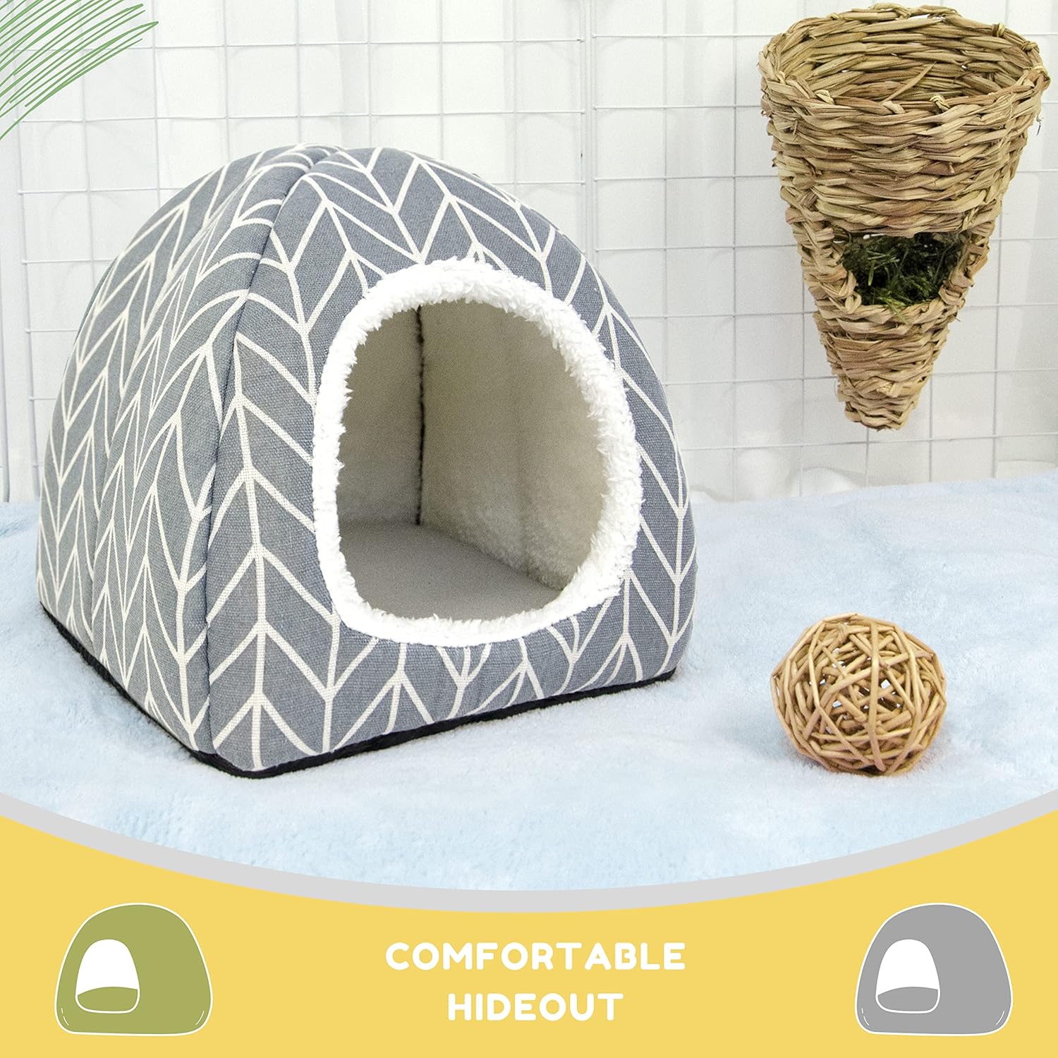Guinea Pig Hideout Bed Dwarf Rabbit House Cave Accessories Cozy Hide-Out for Little Bunny Hedgehog Ferret Chinchilla&Other Small Animals (Grey) - Happypetzone.online - Image 5