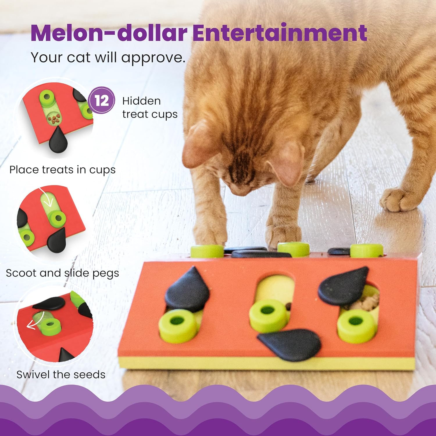Catstages by Nina Ottosson Melon Madness Puzzle & Play – Interactive Treat Puzzle Feeder for Cats, 12 Hidden Treat Compartments Slow Feeder, Durable & Easy-Clean, 10 Inches, Pink - Happypetzone.online - Image 3