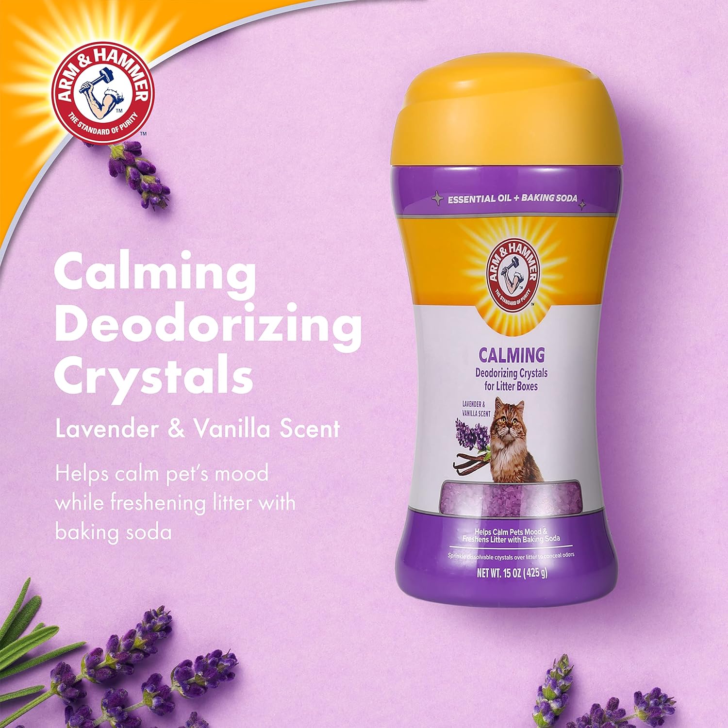 Arm & Hammer Cat Litter Deodorizing Crystals with Baking Soda, Odor Neutralizer, Dissolving Litter Box Deodorizer for Cat Odor Control, Lavender and Vanilla Scent, 15 Oz - Happypetzone.online - Image 2